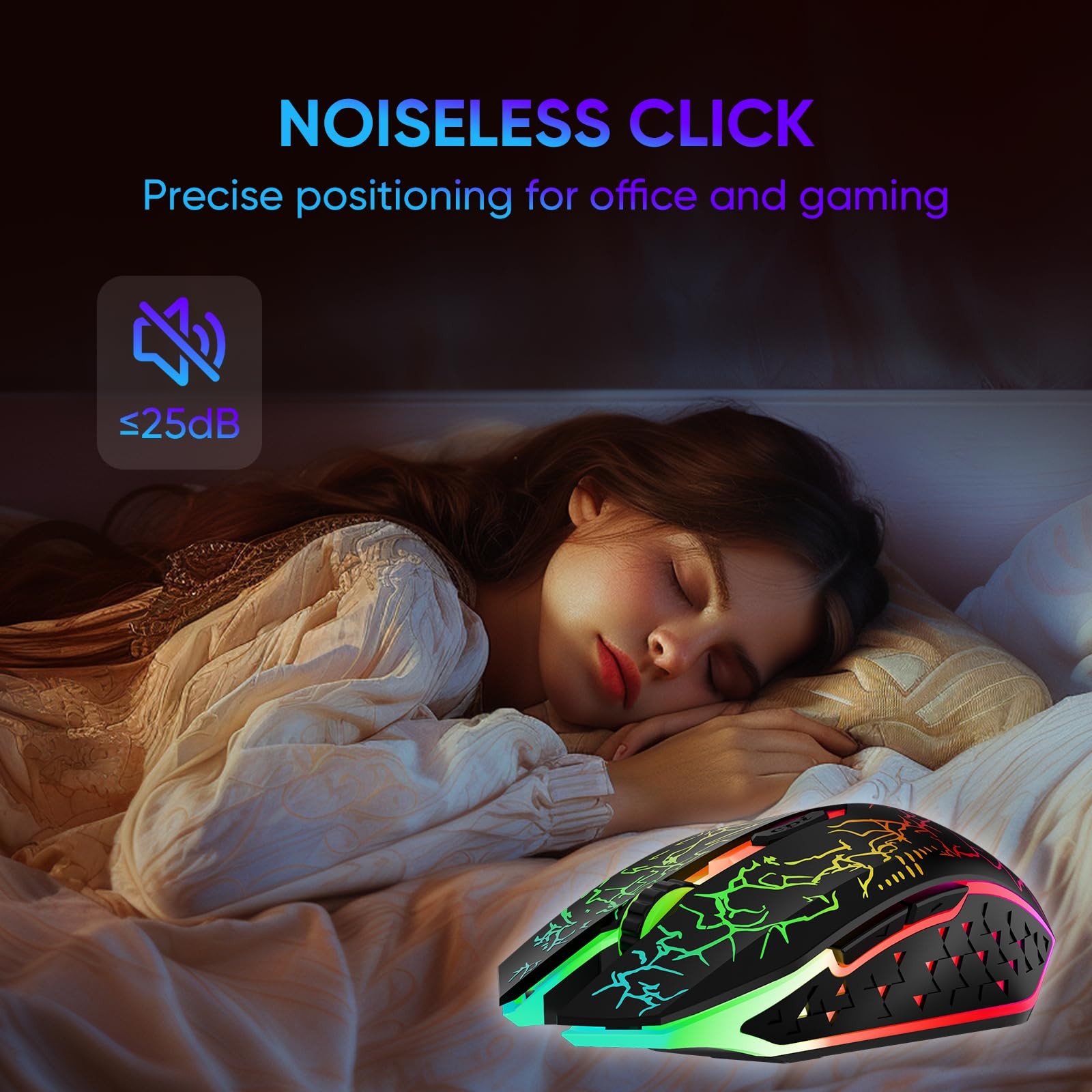 MELOGAGA Bluetooth Wireless Gaming Mouse, 2.4G Cordless RGB Black