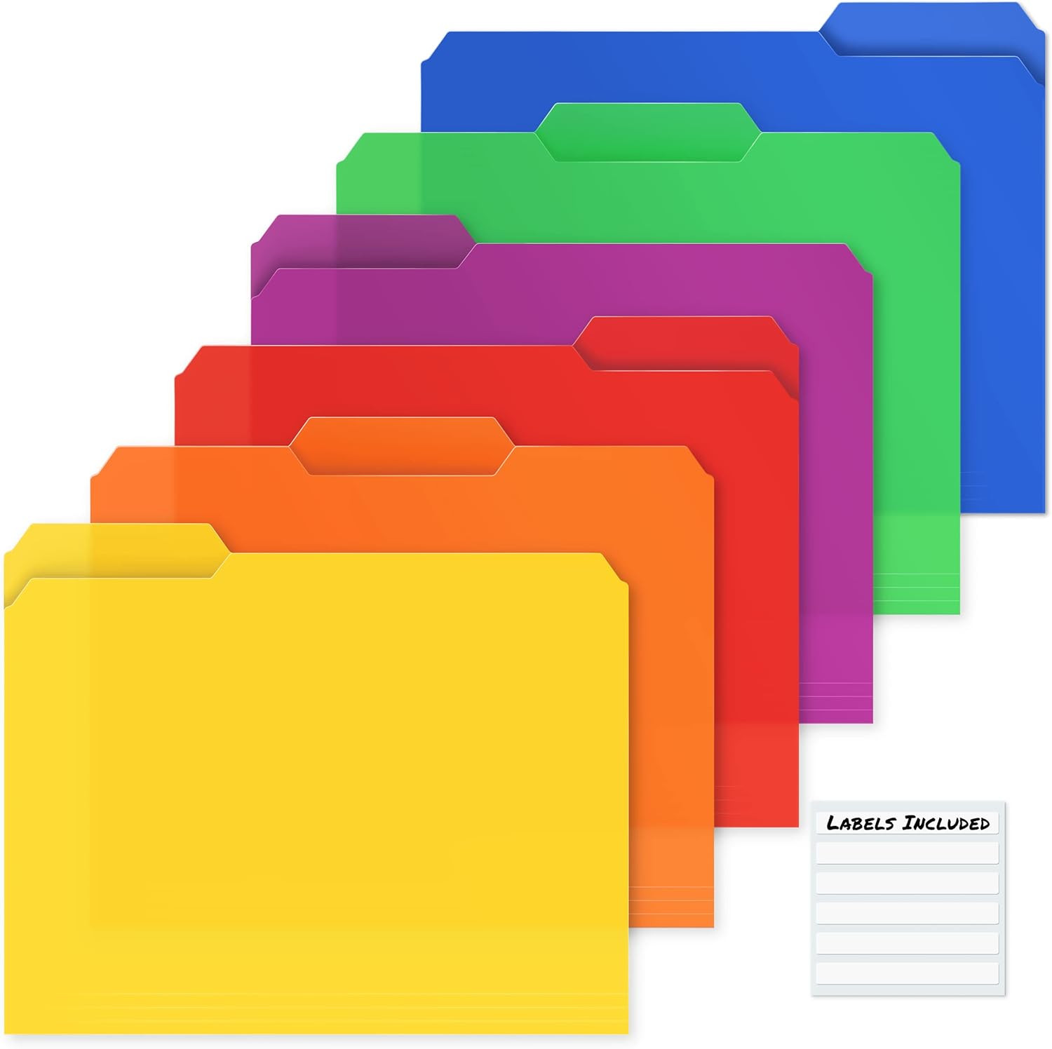Plastic Colored File Folders (12 Pack), 1/3 Tab Filing Folders for 8.5X11 Letter