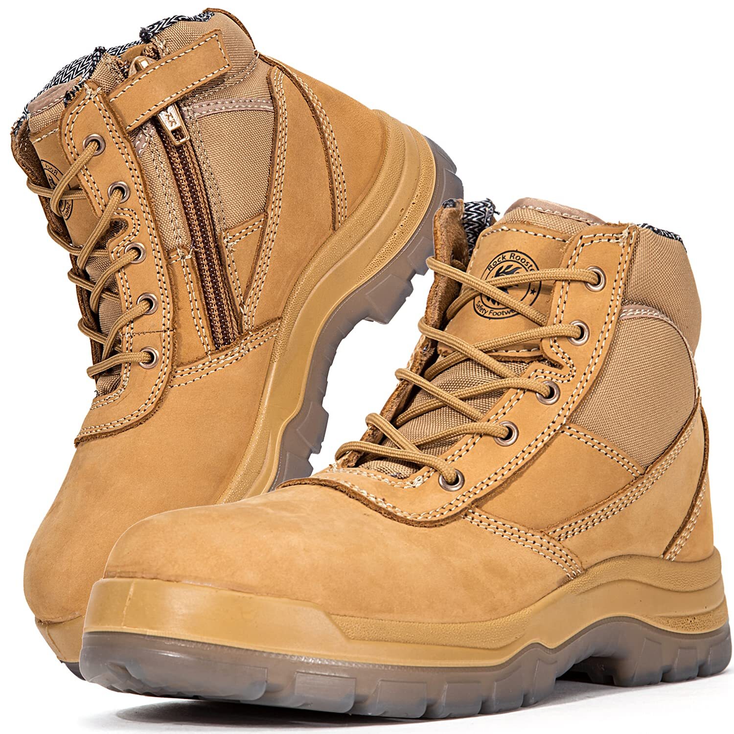 ROCKROOSTER 6" Steel Toe, YKK Zipper Slip Resistant Safety Oiled Leather Shoes