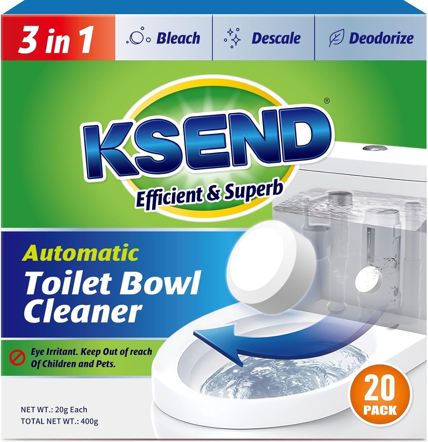 Toilet Bowl Cleaner Tablets 20 Pcs - Automatic Toilet Bowl Cleaners with Bleach,
