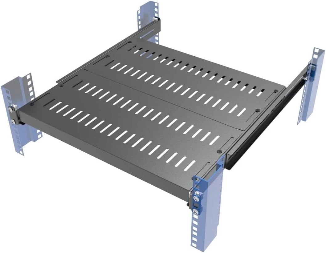 1U Vented 4-Post Adjustable Server Shelf- Universal Tray 16.5-29" Adjustable ...