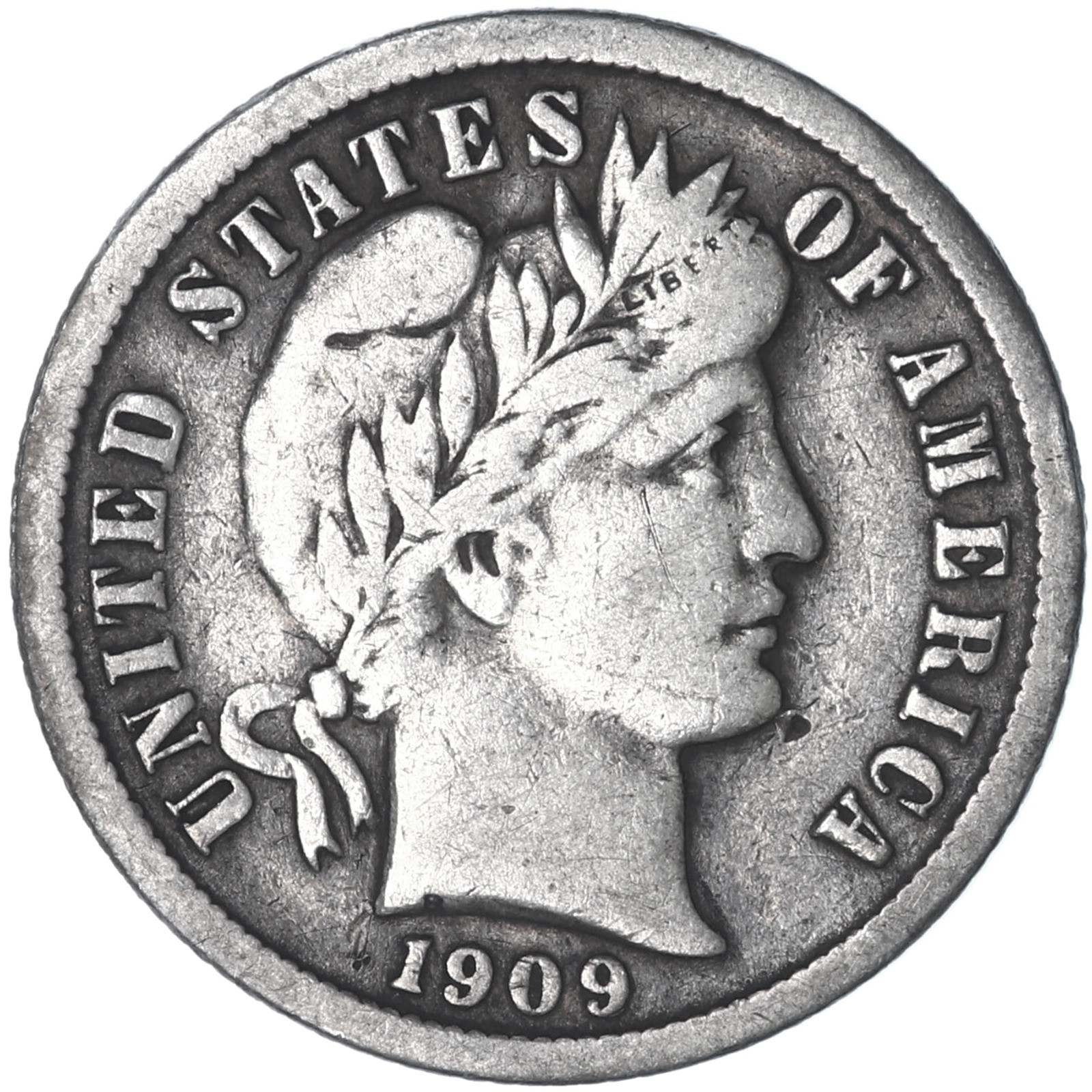 1909 (P) Barber Dime 90% Silver Fine FN