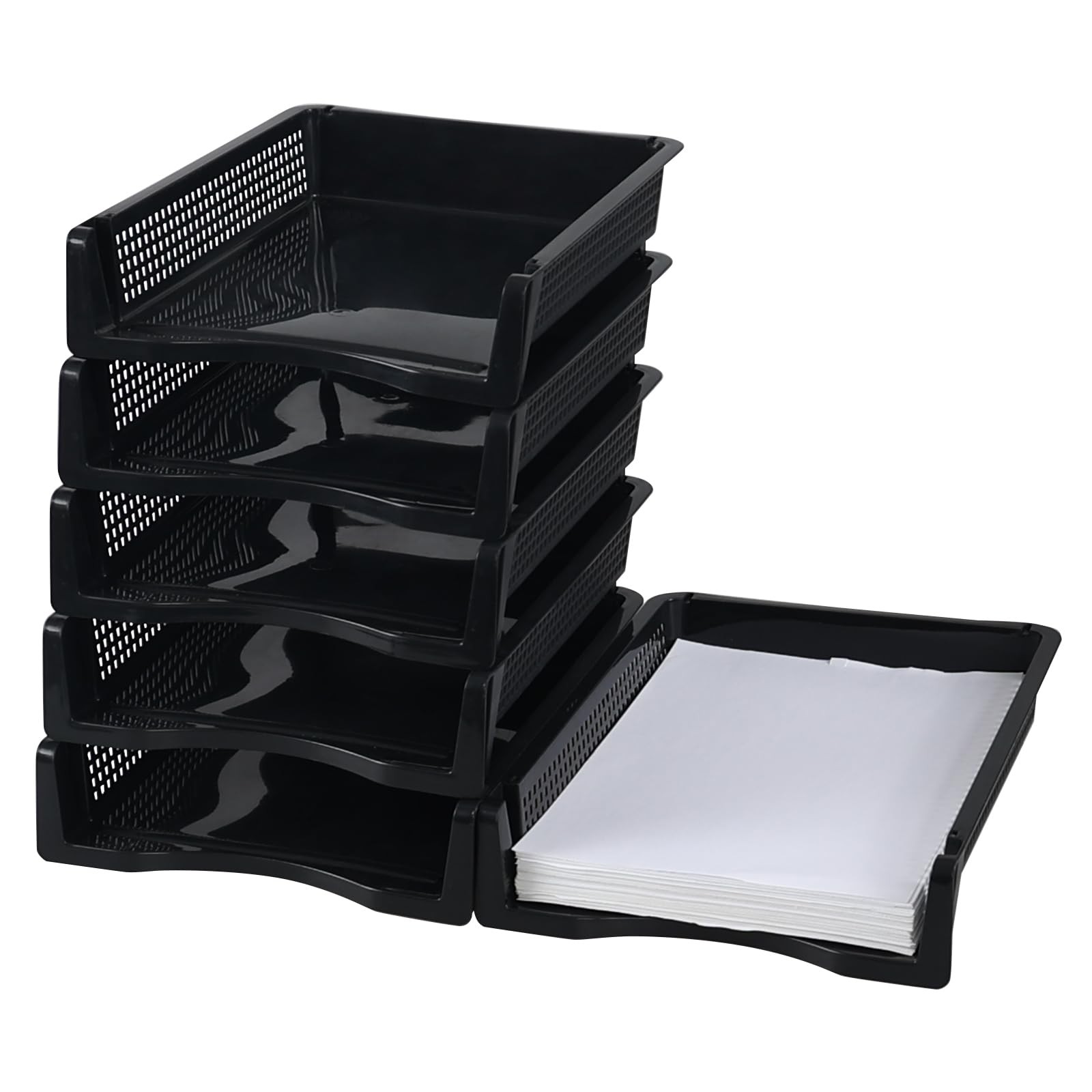 6 PCS Black Stackable Plastic Desktop Document Paper Sorter Bin Holder Tray Rack