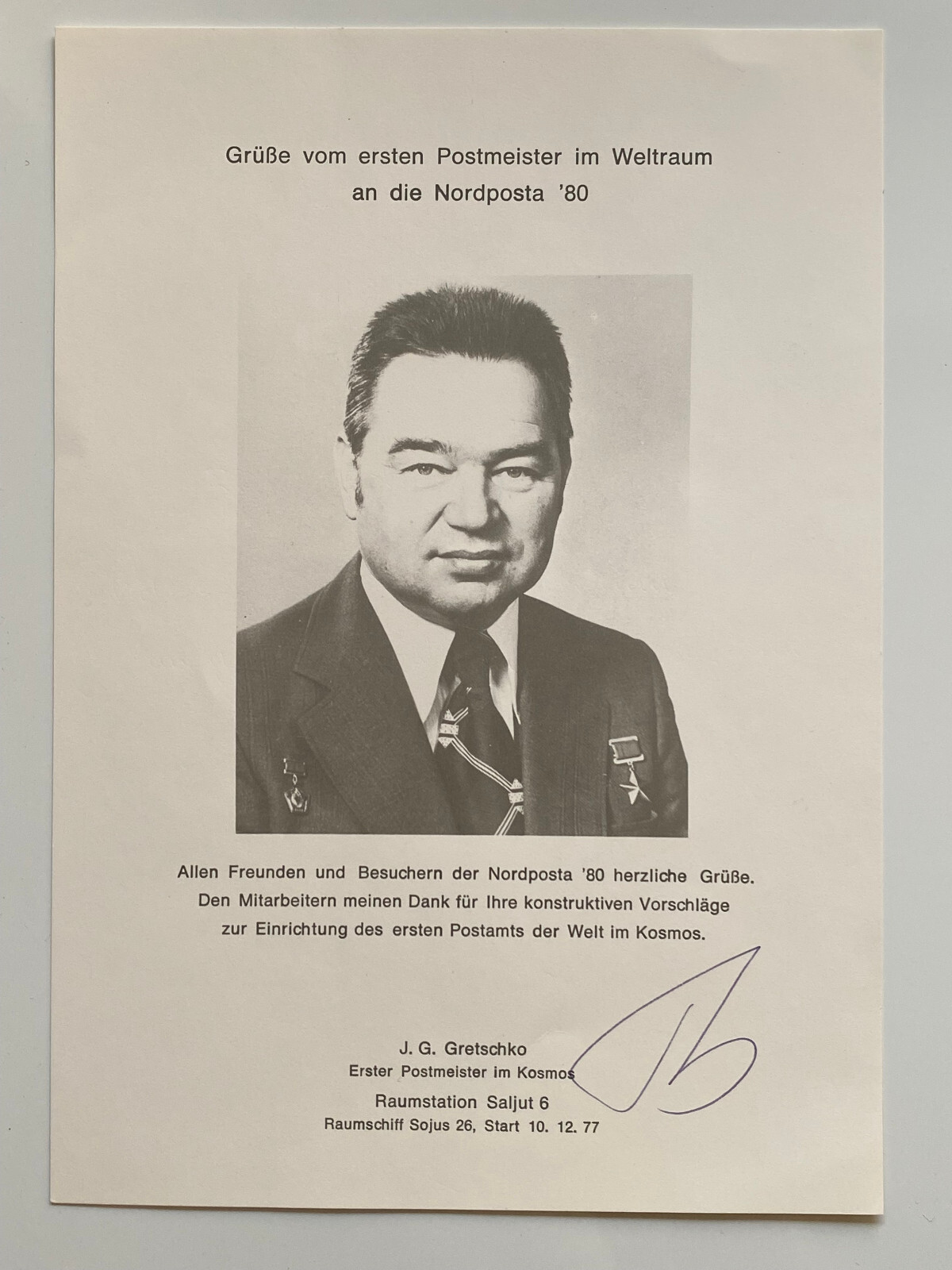Astronaut - Georgy Grechko - Original Autograph - Size 22 x 15 cm
