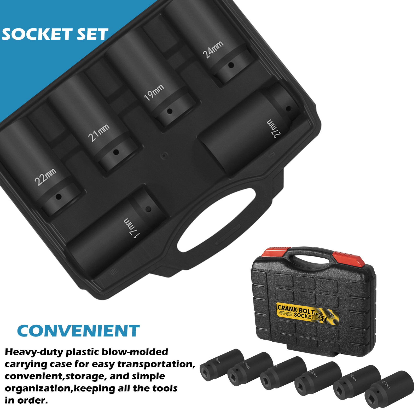 6 Pack Crank Bolt Socket Set 17/19/21/22/24/27mm Harmonic Balancer Impact Socket
