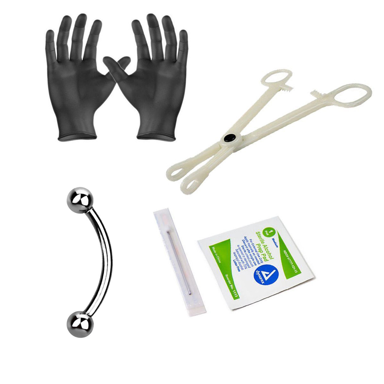 Sterilized Piercing Kit Titanium Barbell Eyebrow Ring 16G Forceps Needle Gloves