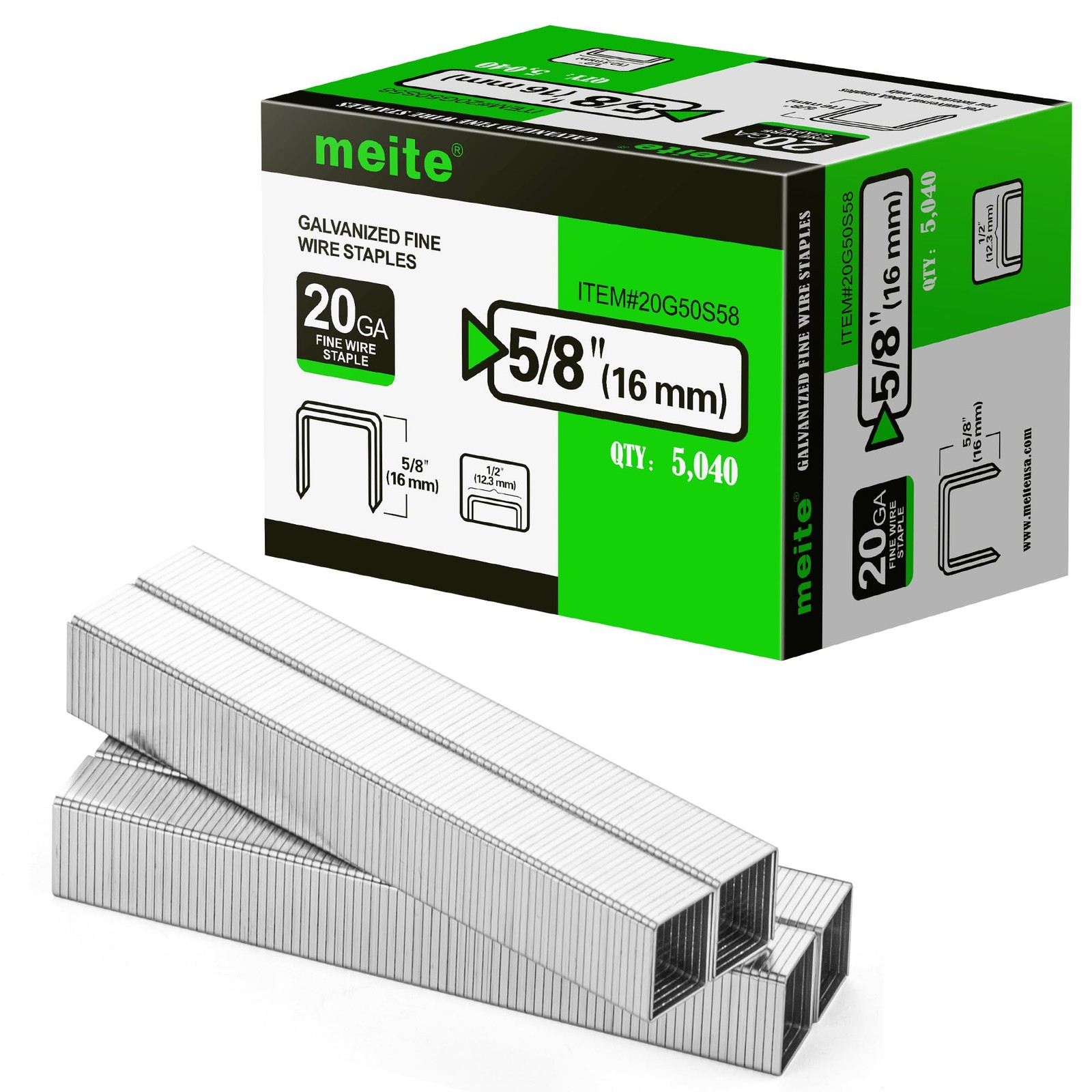 meite 20 Gauge Galvanized Upholstery Staples, 1/2-Inch 5/8" (16 mm), Silver