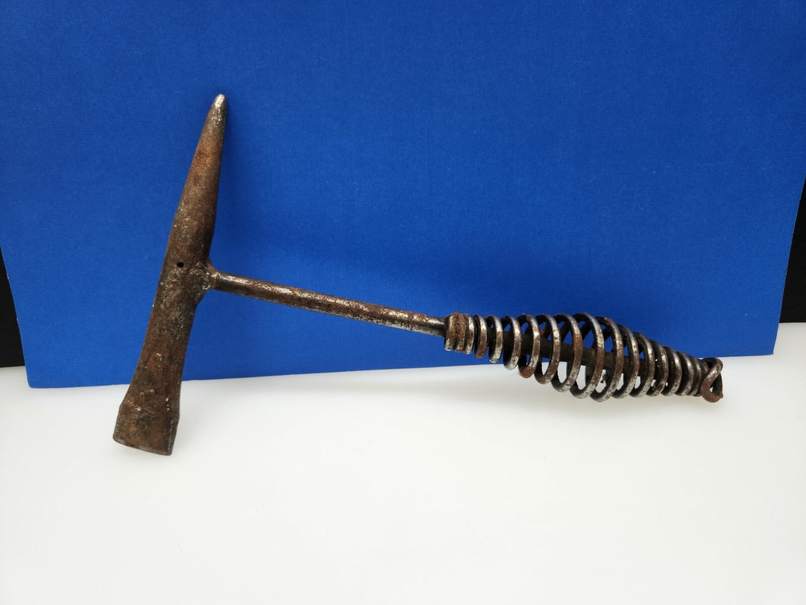 Vintage Metal Chipping Slag Flat 10" Hammer Chisel with Coil Spring Handle