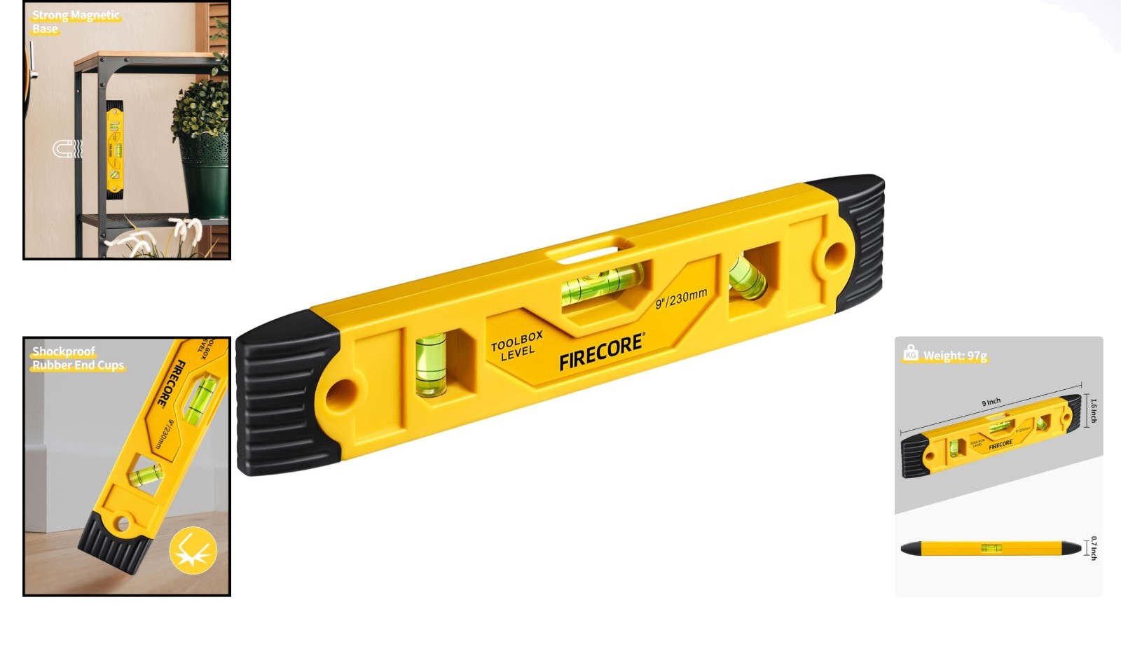 Durable Magnetic Torpedo Level, 9 Inch with 3 Bubble Vials – Easy Storage