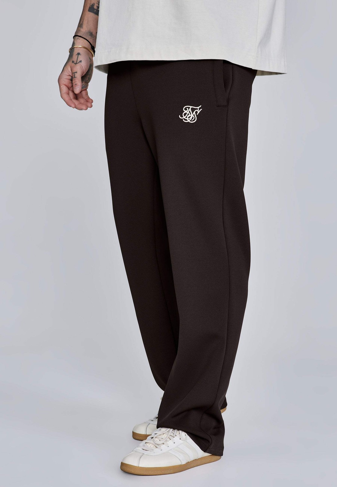 SikSilk Men's Loose Fit Essentials Poly Track Pants Brown