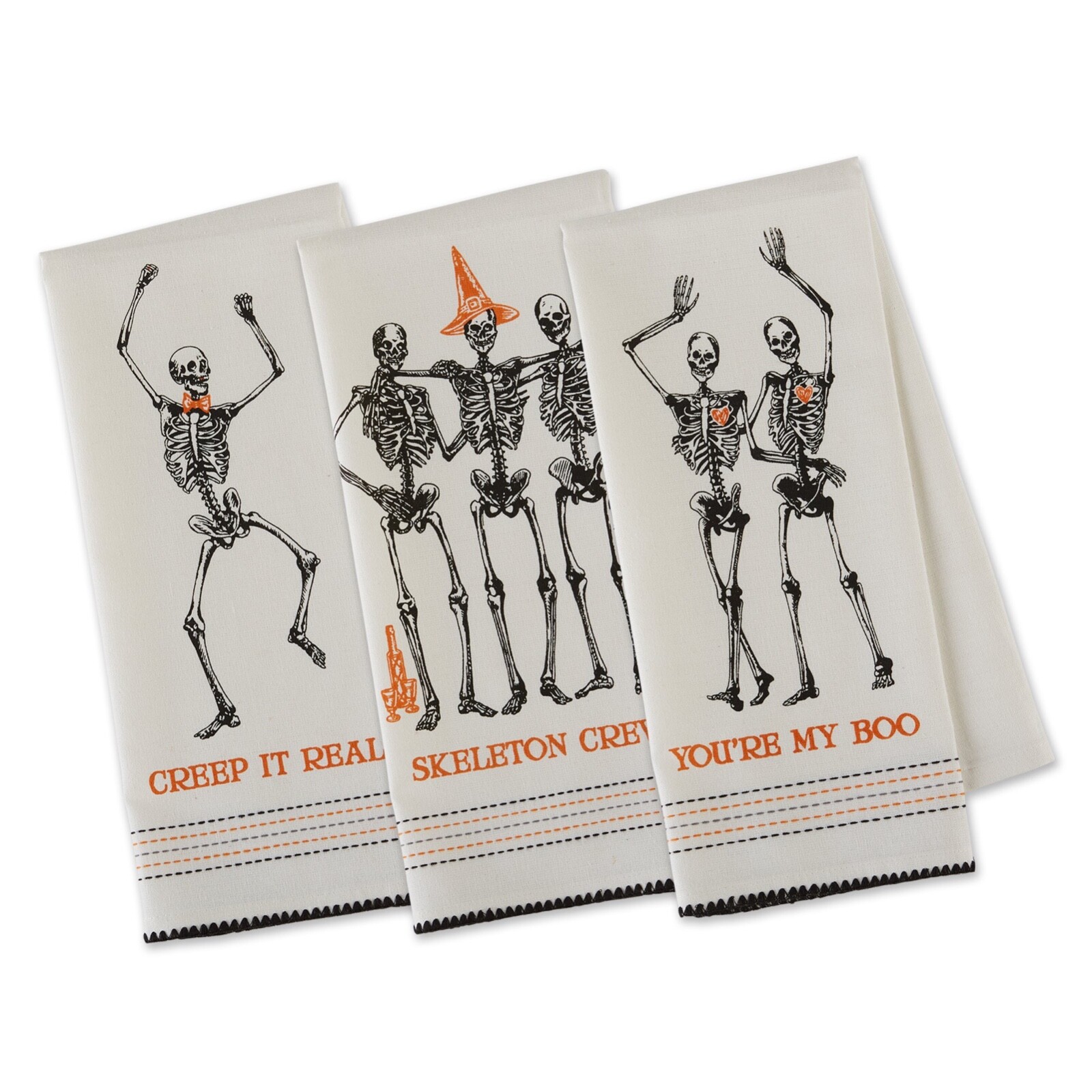 Design Imports Skeleton Halloween Dishtowel Set of 3 Creep it Real You're my Boo