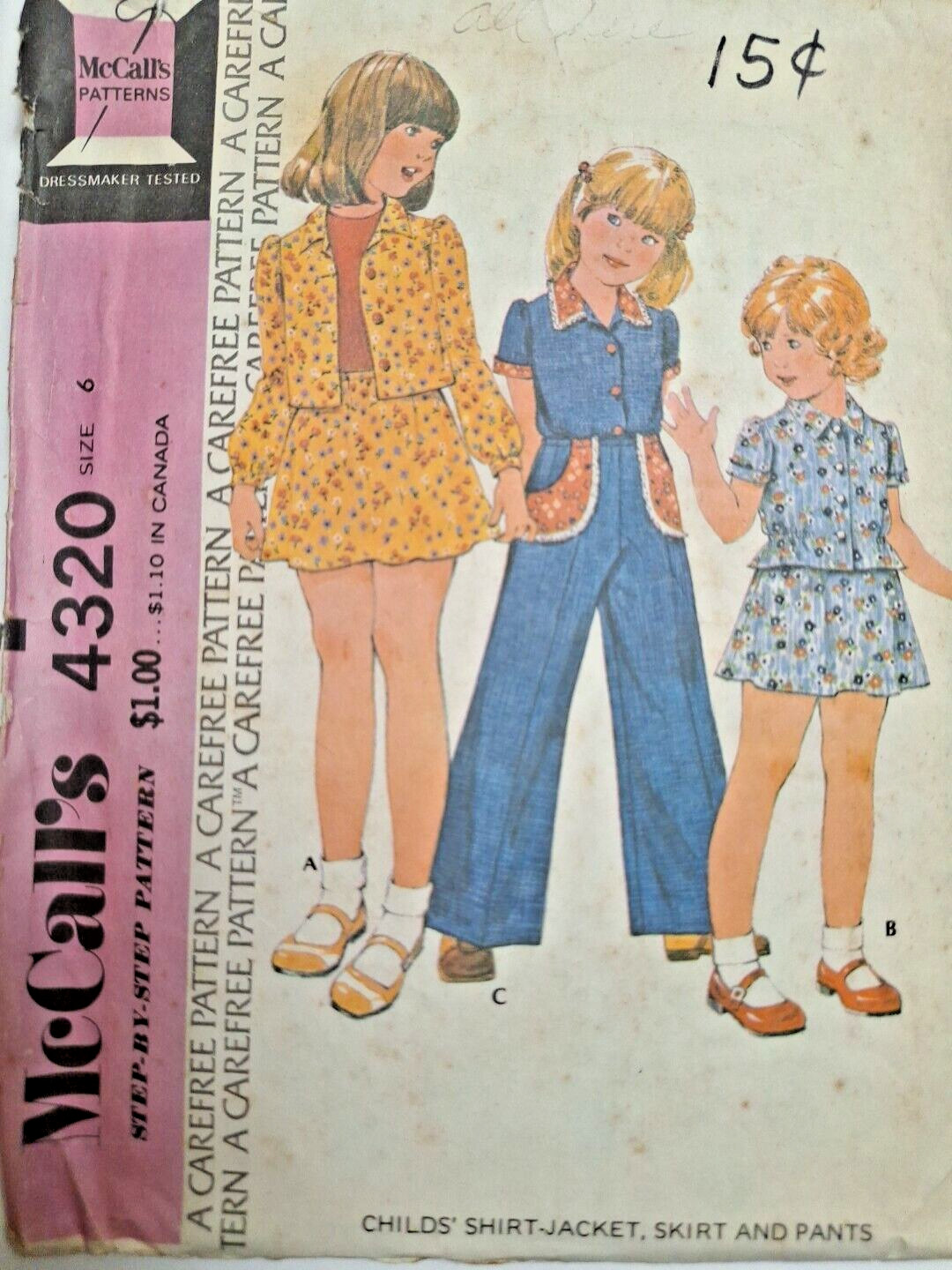 Shirt Jacket Skirt Pants Girls 6 McCalls 4320 Sewing Pattern Carefree Wide Leg