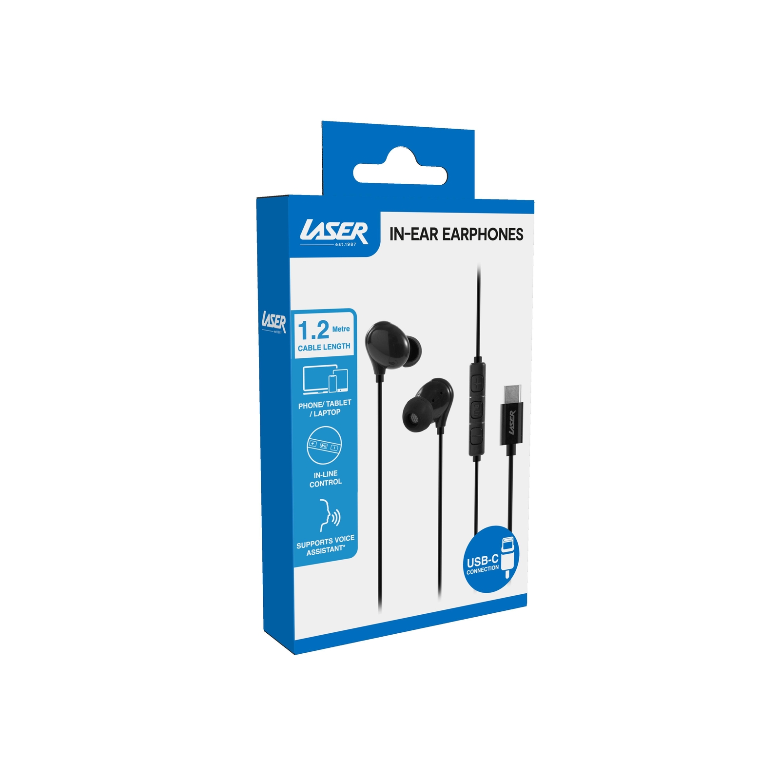 Laser In-Ear Wired Earphones USB-C with Inline Controls - Black