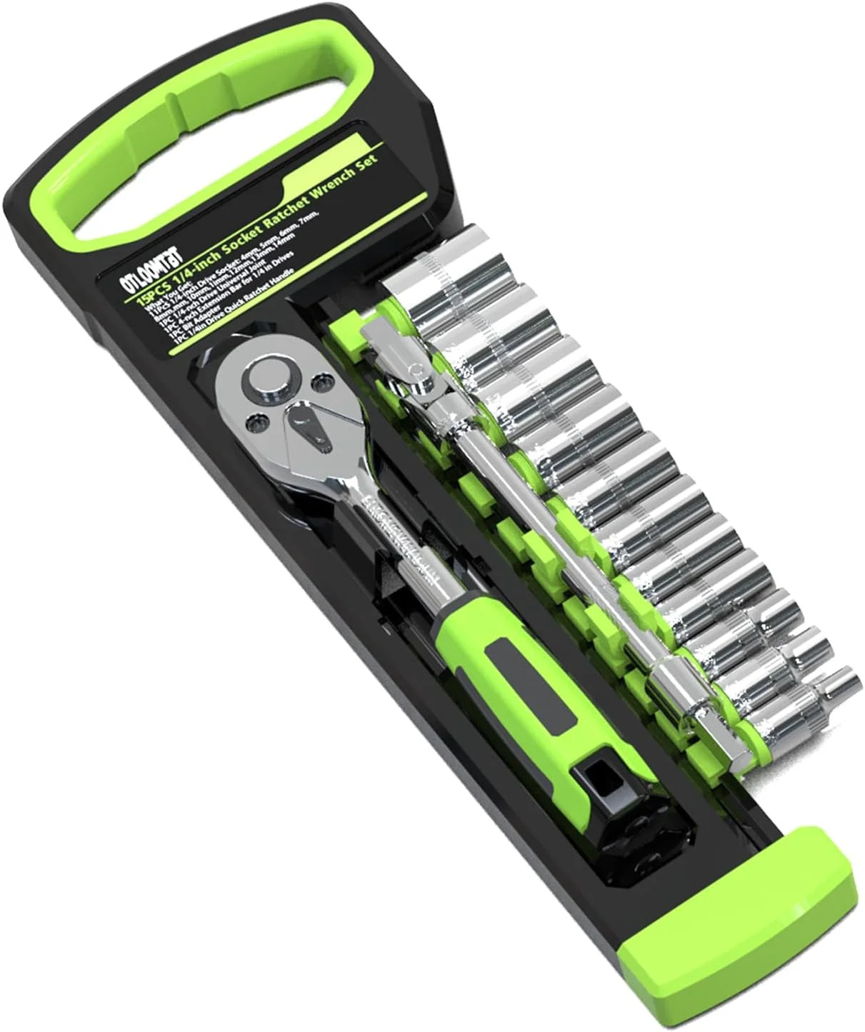 OTLOOMTBT 15pcs 1/4 Inch Drive Ratchet Socket Wrench Set, with Metric 4-14mm and