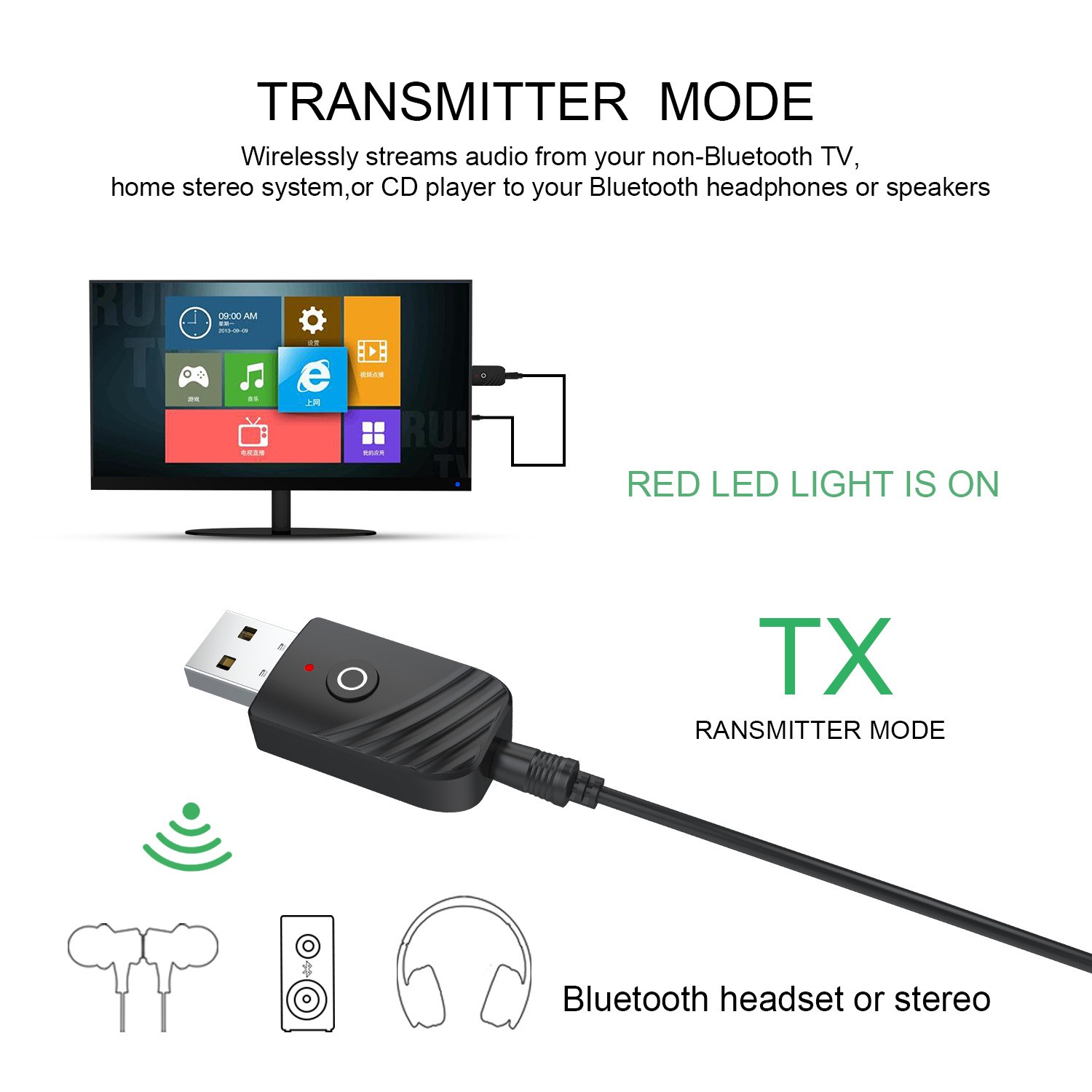 DC5V Wireless USB Bluetooth Audio PC TV Car Transmitter Receiver Adapter Dock B