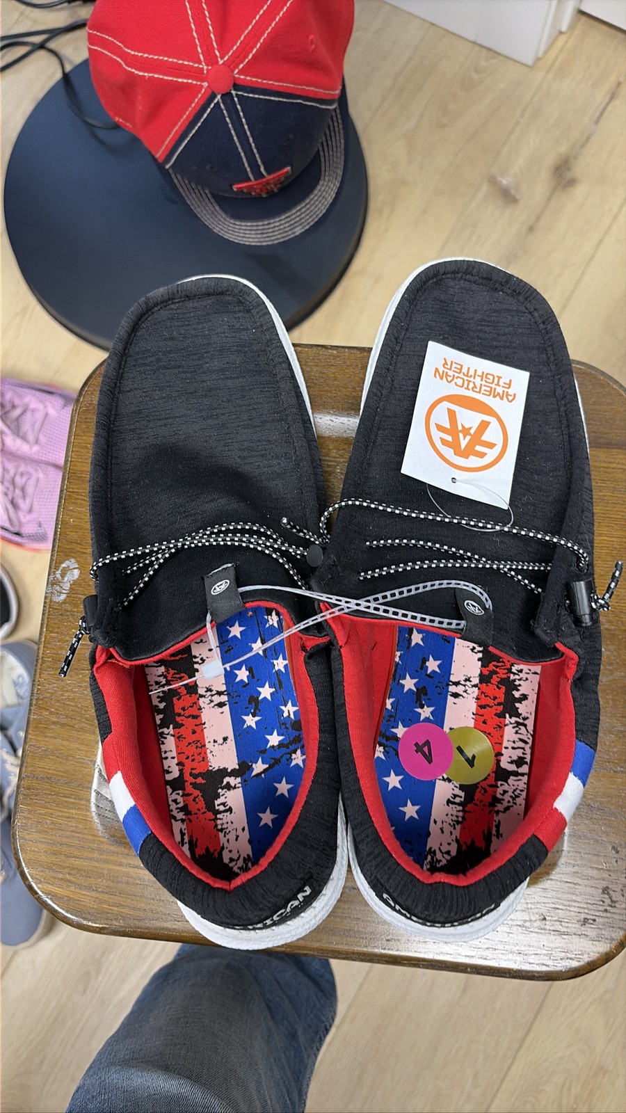 American Fighter Men's Slip On Shoes Loafers Black Red White USA Flag Sz 14
