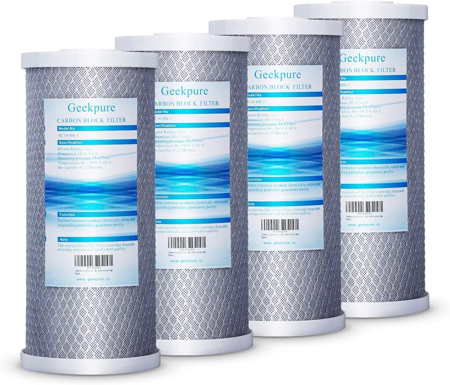 Geekpure Whole House Carbon Block Replacement Water Filters 5 Mic 4.5x10 Pack 4