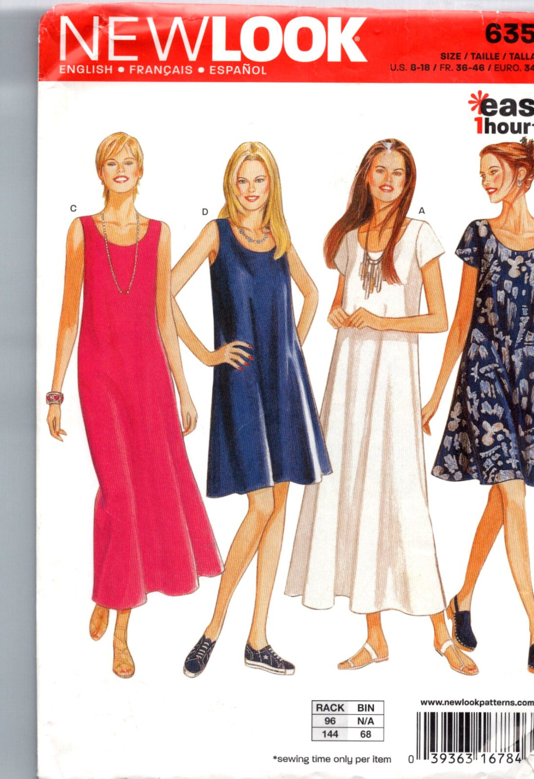 New Look 6352 Dresses Sheath Sewing Pattern Misses Size 8 to 18