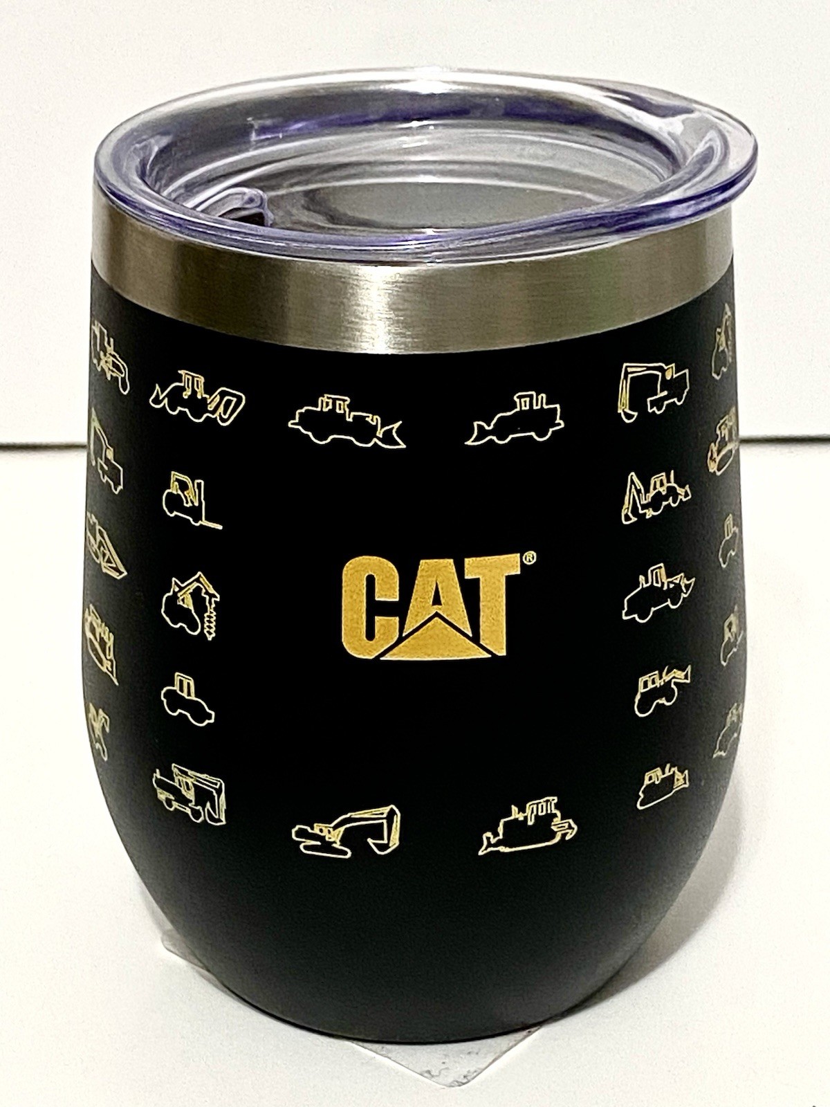 Caterpillar CAT 12oz Coffee Mug Black/Yellow Equipment Logos Metal Rounded w/Lid