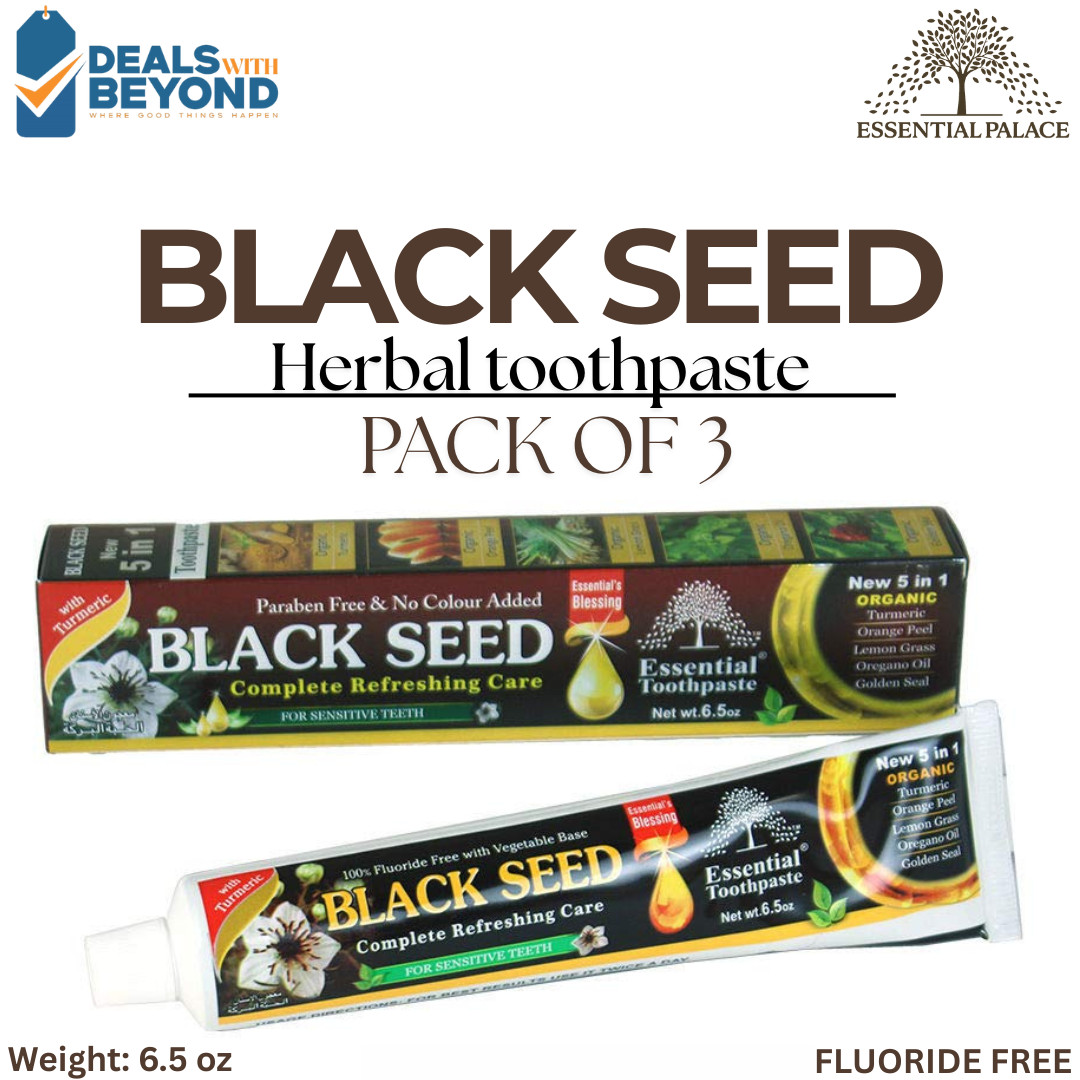 3 Pack Black seed Toothpaste Essential Palace 5 In1 Fluoride Free Vegetable Base