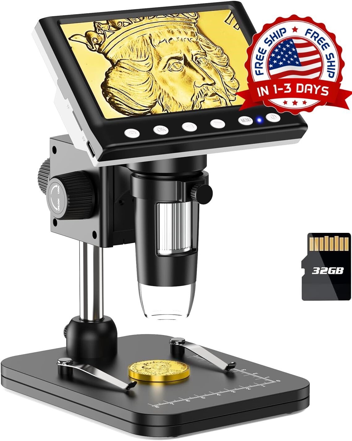 Microscopio digital IPS para adultos lupa de plástico con forma de moneda US NEW