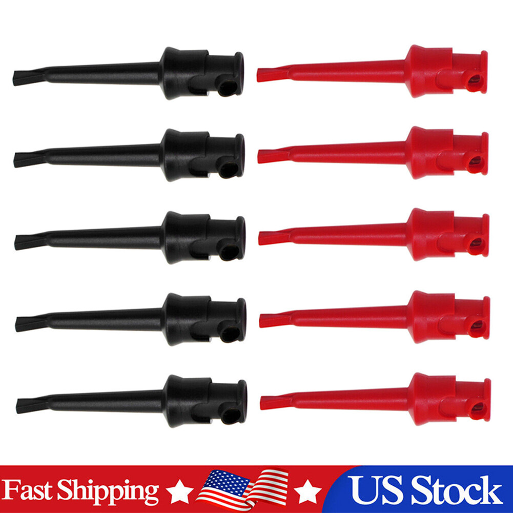 10PCS Mini Grabber Test Hook Clips Insulated Black & Red for Electrical Testing~