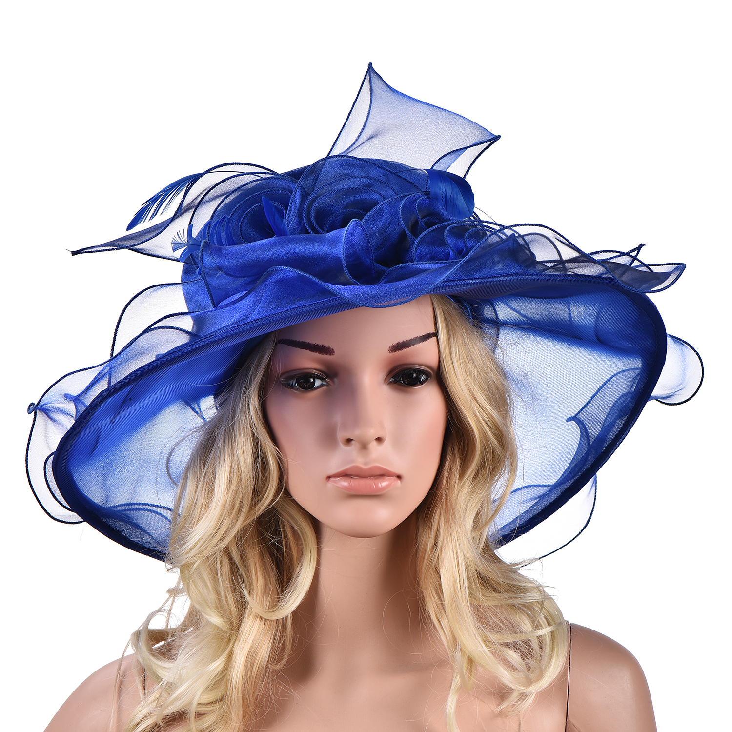Women Dress Church Wedding Kentucky Derby Wide Brim Feather Sun Floppy Hat A341