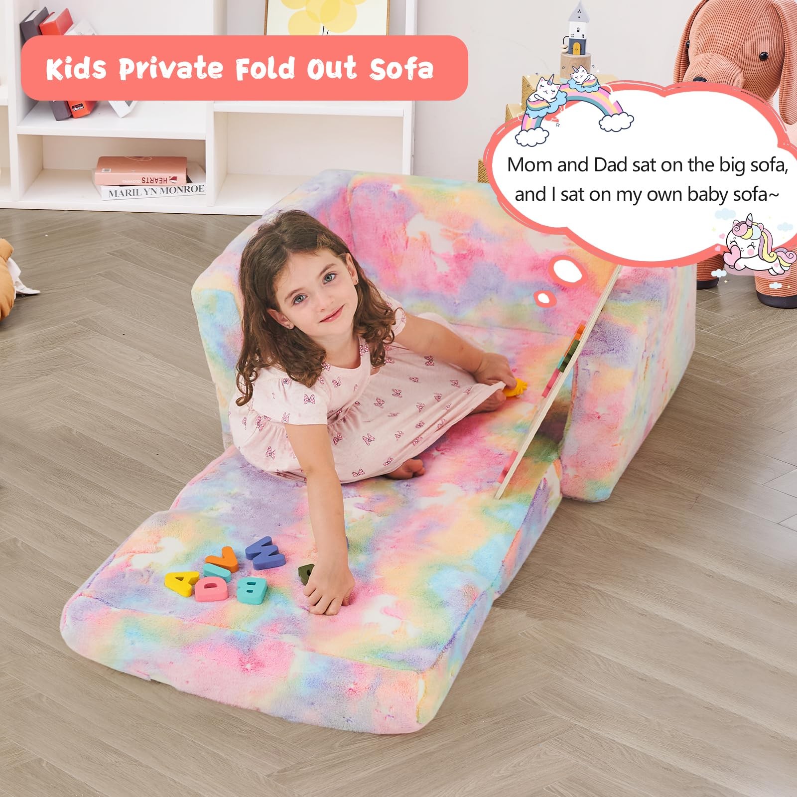 inhand Toddler Chair Comfy,2-in-1 Soft Toddler Couch Fold Out for Kids,Conver...
