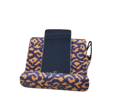 The DUO Dual Angle Tablet Pillow Stand with Pockets IKAT Purple/Orange