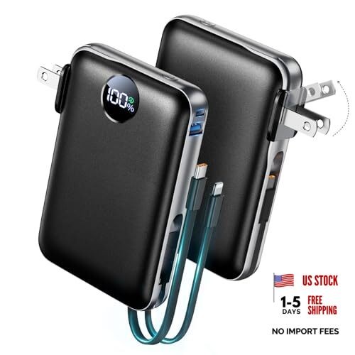 Portable Charger with Built-in Cables & Wall Plug Power Bank, 4 10000mAh Black