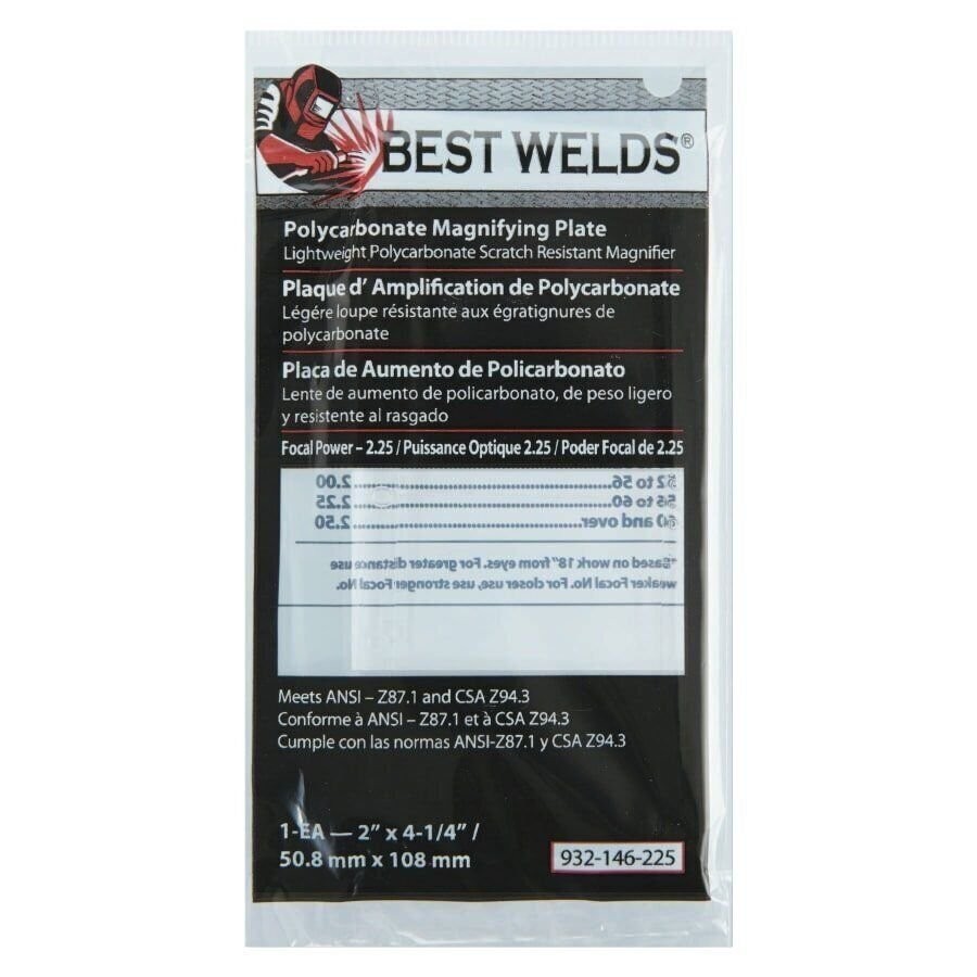 Best Welds Plastic Magnifier Plate, 2 in x 4.25 in, 2.25 Diopter