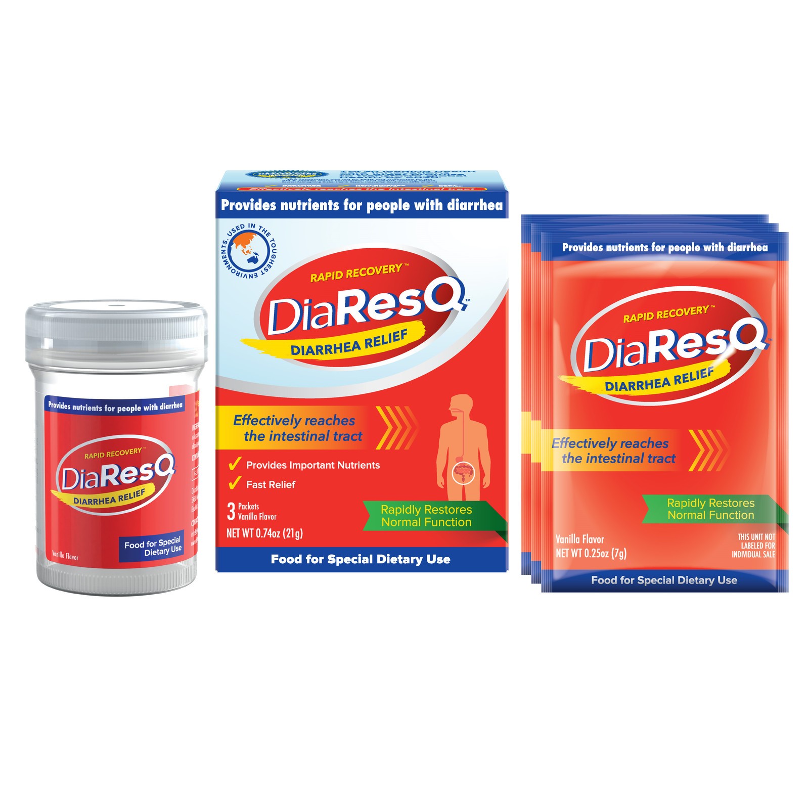 DiaResQ Rapid Recovery Diarrhea Relief Vanilla Drink Mix 0.74 oz Packets 3 Count