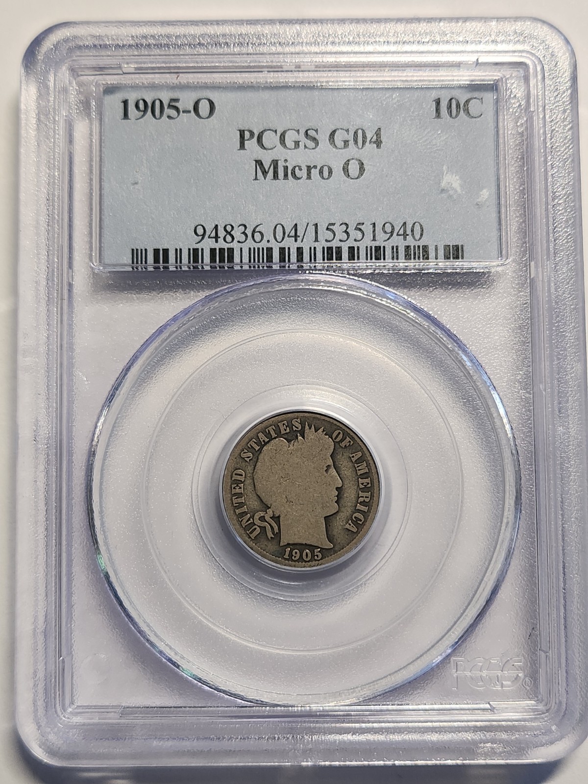 1905-o barber dime micro o Pcgs G04