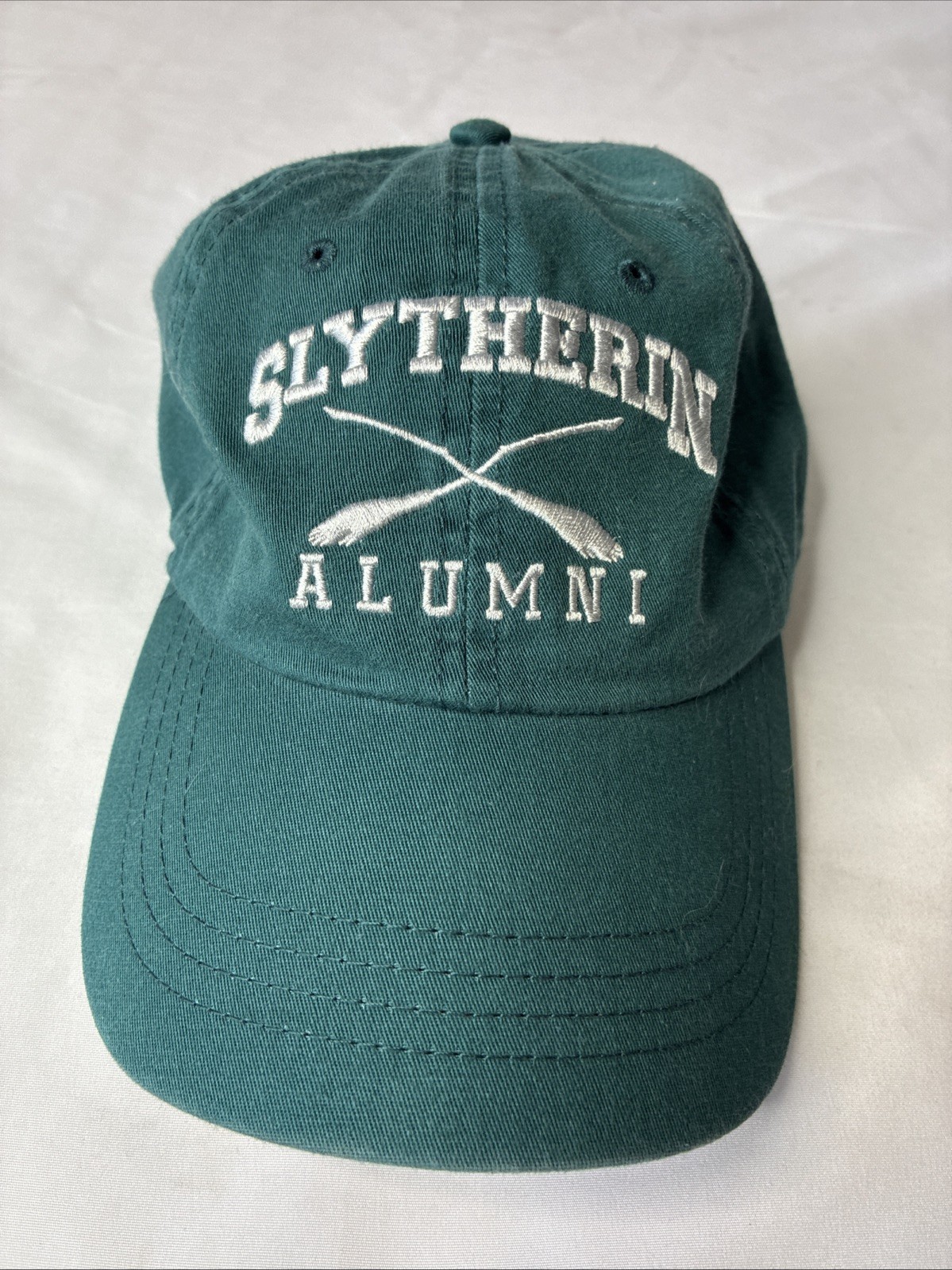 Slytherin Alumni White Silver on Forest Green Cotton Harry Potter Hat Cap