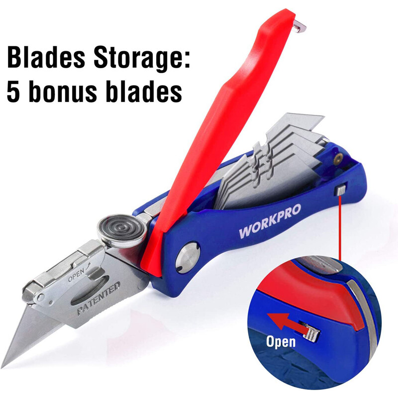 WORKPRO Folding Utility Knife Box Cutter Quick-Change Blade w/ 5PCS Extra Blades
