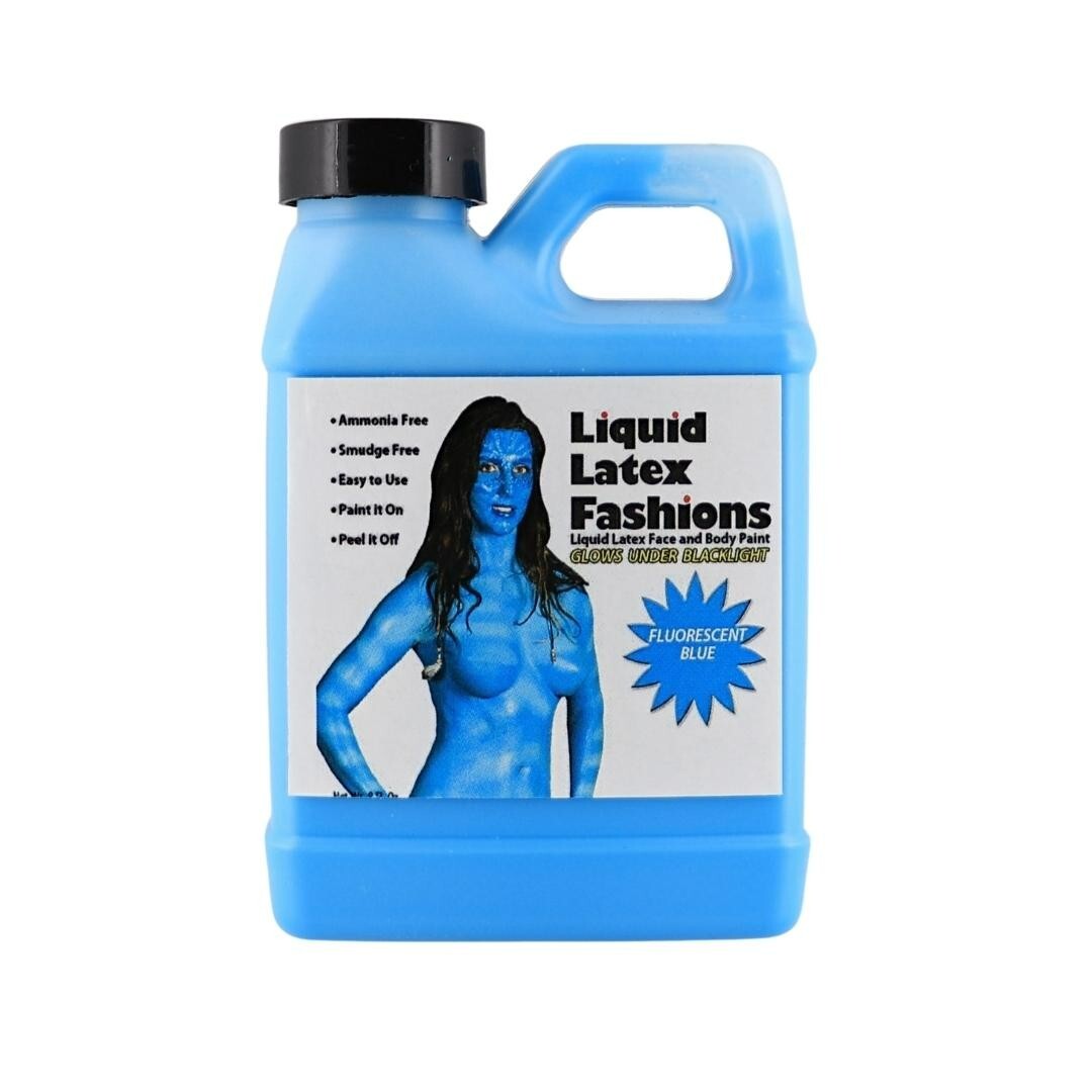 Liquid Latex - Fluorescent Blue - 8 Fl Oz, Face & Body Paint, BLACKLIGHT!
