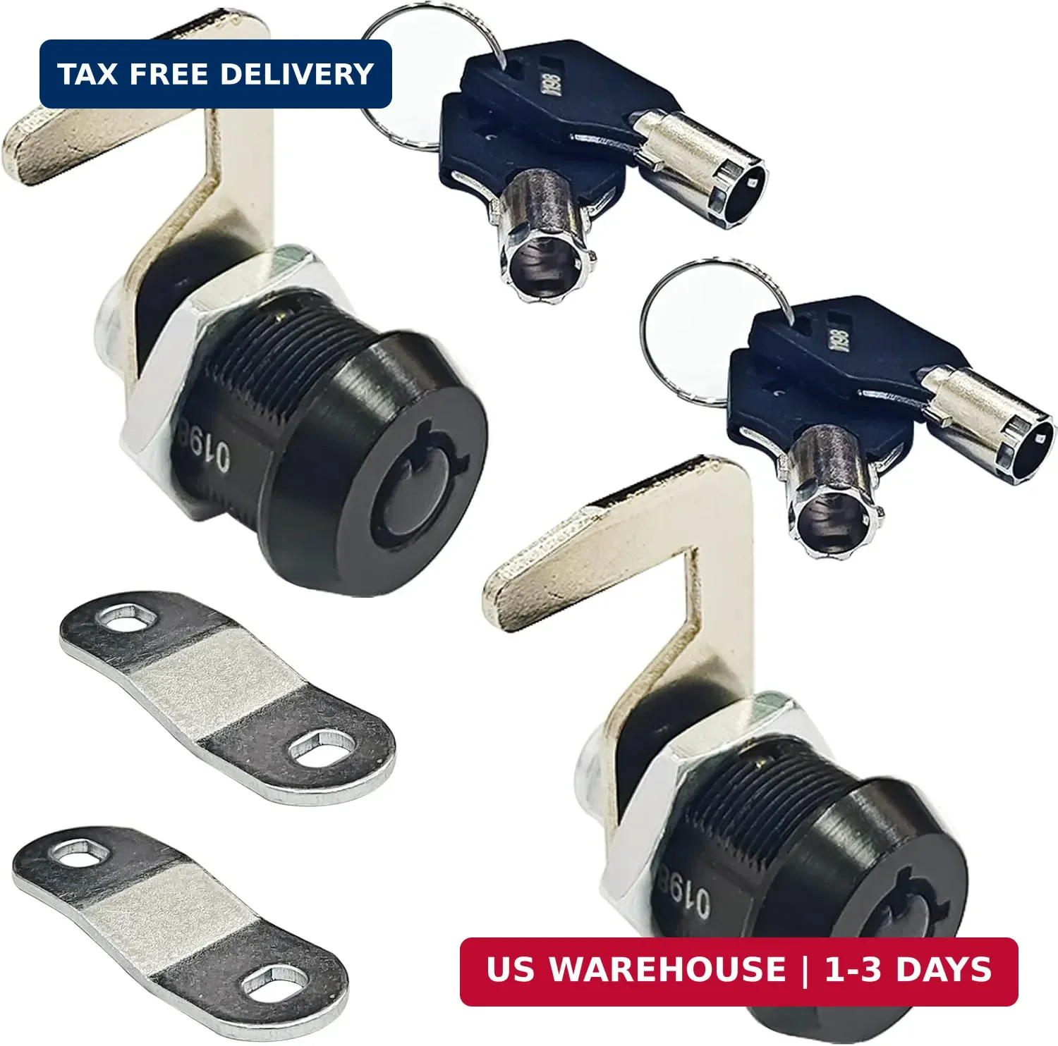 2 Pack Black Toolbox Locks with Keys 5/8 Inch Tubular Cam Lock Keyed Alike Zinc