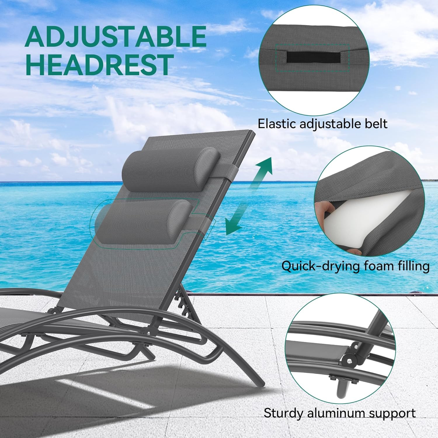 Outdoor Chaise Lounge Chair Set of 6, Pool Lounge Chairs with Side Table & 5-Pos