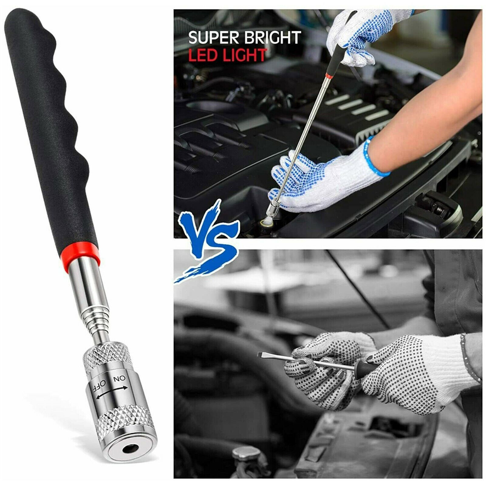 3pcs Magnet Pickup Tool Stick Telescoping Include 8 lb LED Light Grabber Extend