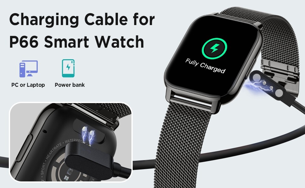 SMART WATCH CHARGER CABLE Magnetic USB 2-Pack Compatible Popglory P66 Portable