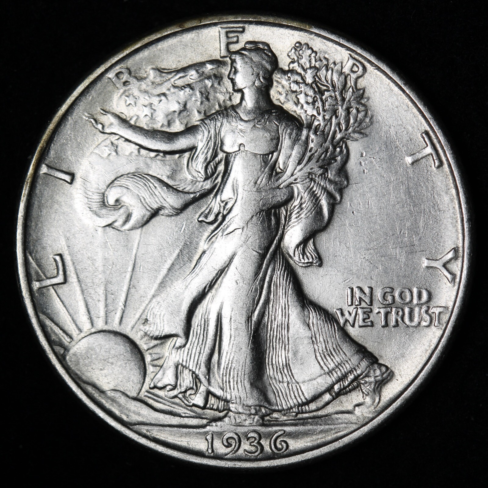1936-D Walking Liberty Silver Half Dollar AU+ E357 T