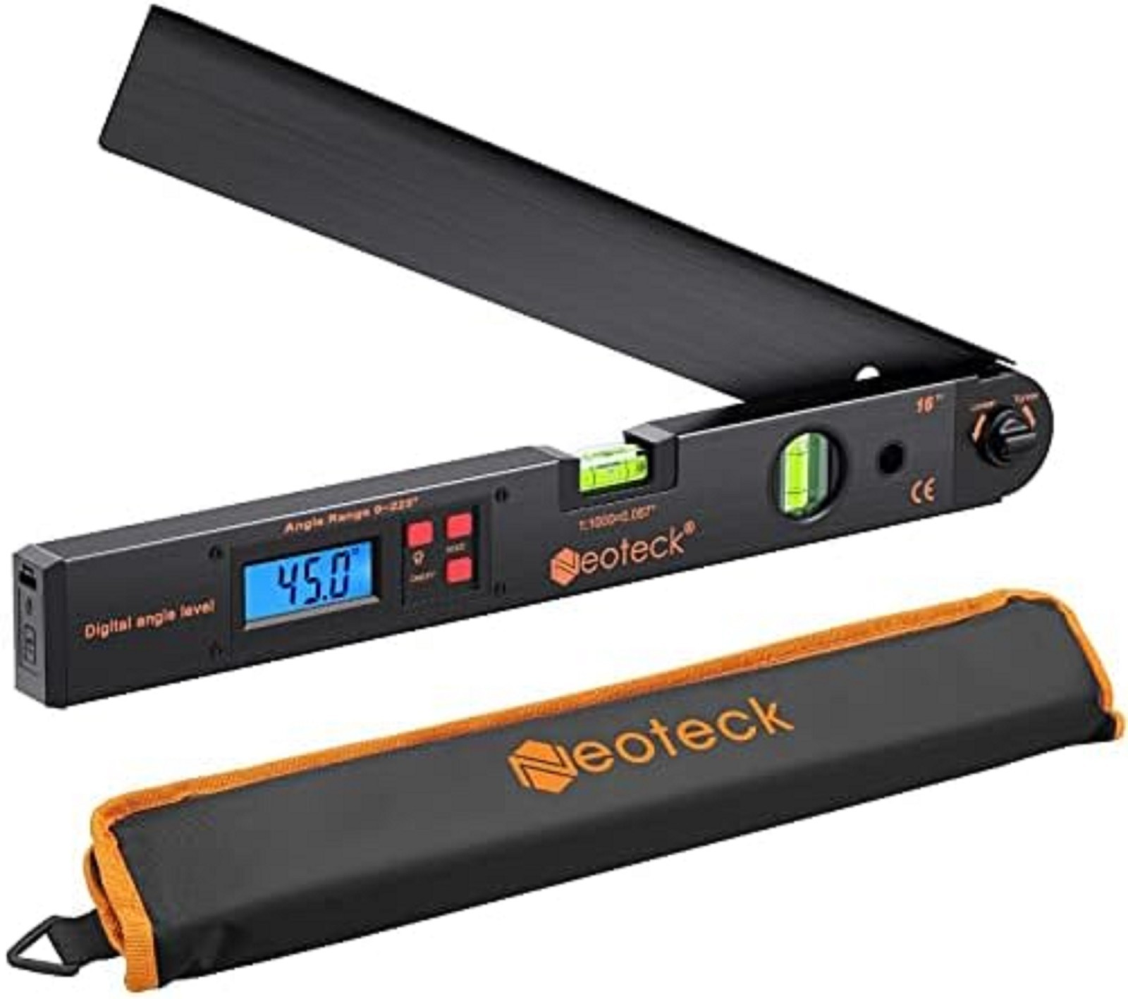 Aluminum Digital Angle Finder Protractor 225° 16 Inch Backlit LCD Digital with H