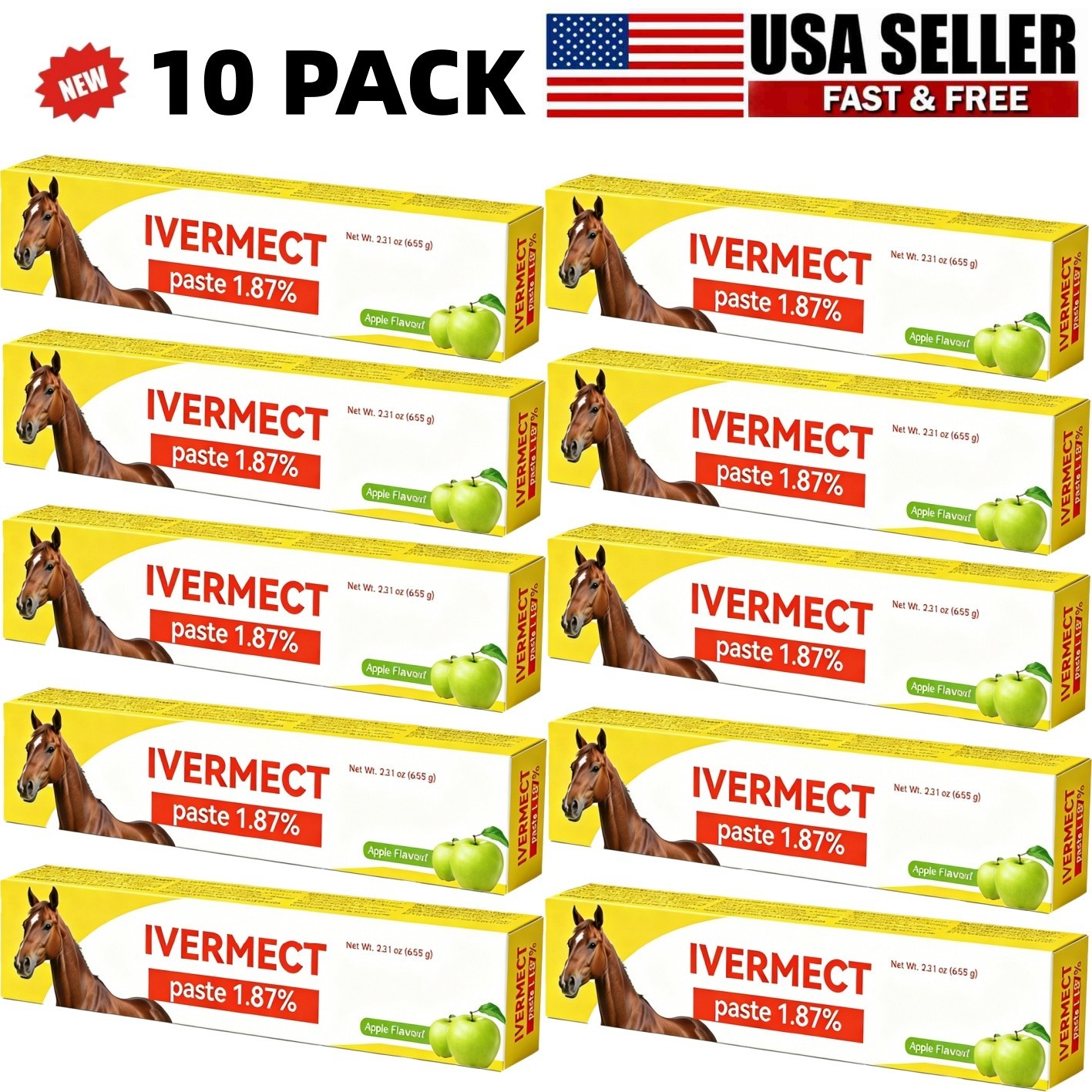 10 Pack Paste Horse Dewormer Safe & Effective Wormer- Apple Flavor EXP 1/2028