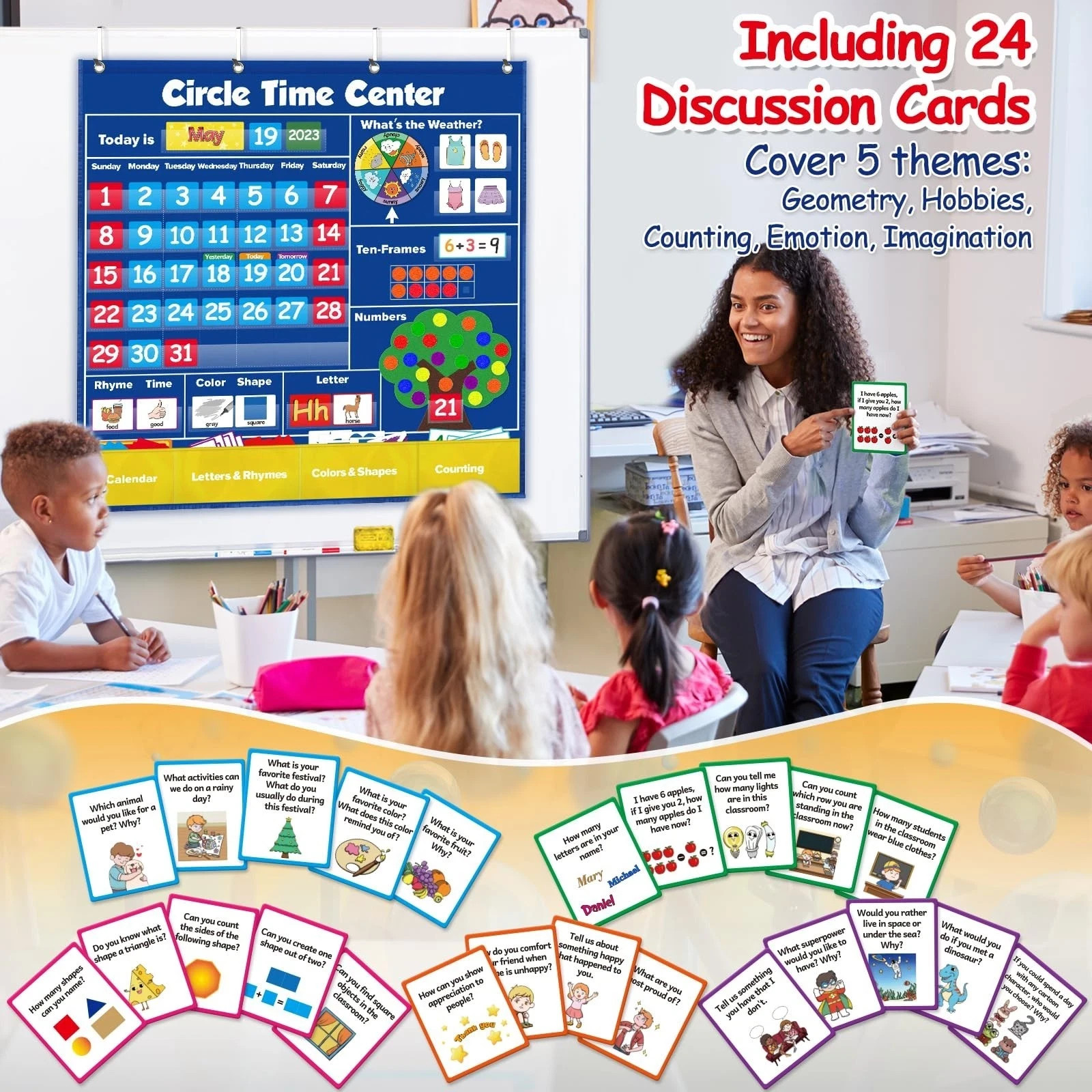 Circle Learning Time Center Pocket Chart Calendar Set, Educational Pocket Cha...