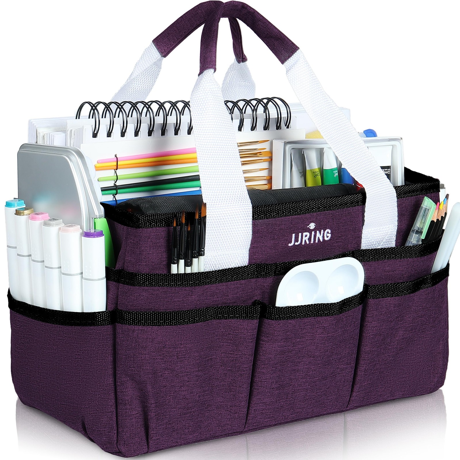 JJRING Craft Organizer Tote Bag, Art Storage Caddy with Small, Deep Purple