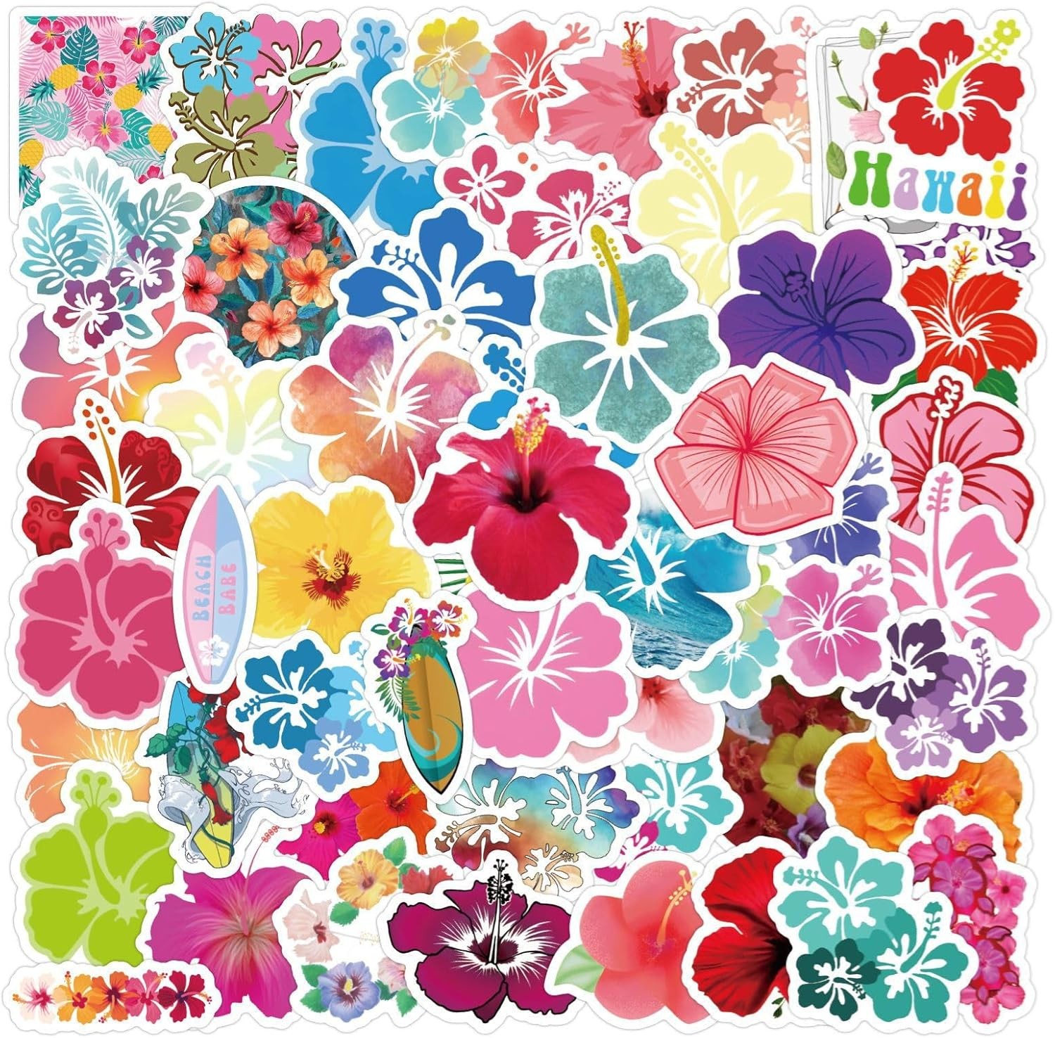 60PCS Hibiscus Waterproof Stickers for Water Bottles Laptop Journal, Floral Deca