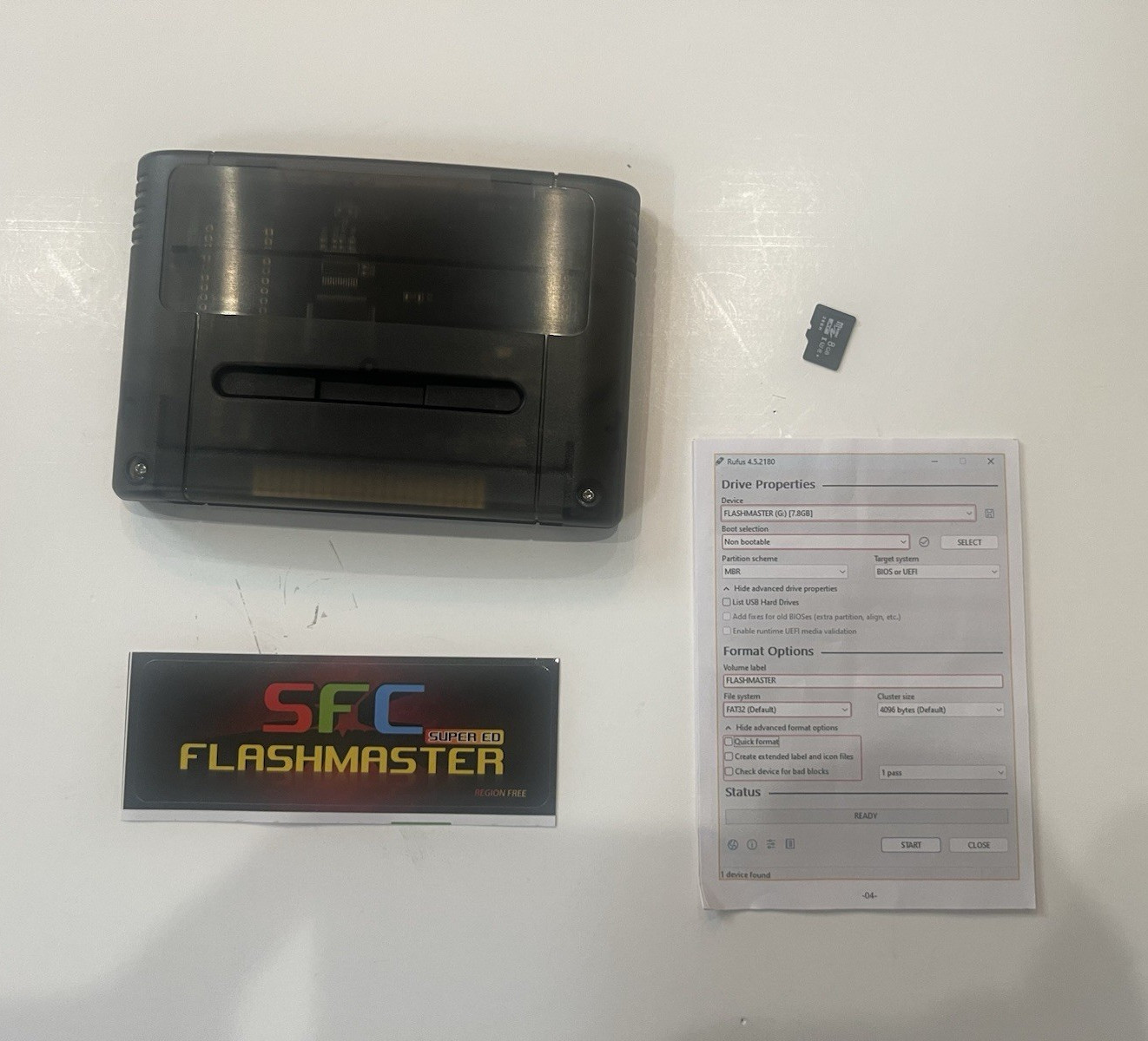 SNES/SFC FlashMaster Flash Cartridge w/ 8GB microSD, Manual & Sticker Tested