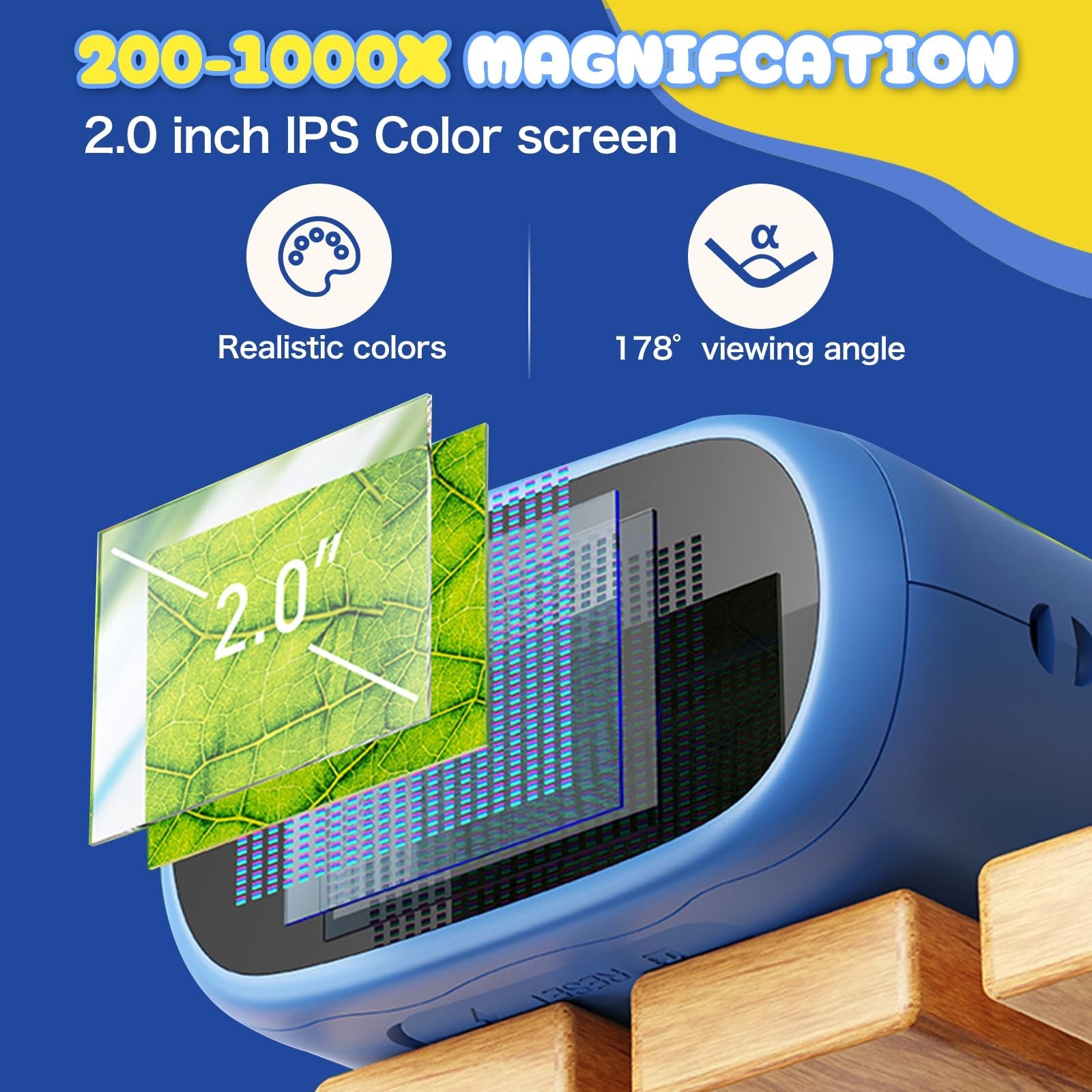 1000X Digital Handheld Microscope for Kids 2.0" IPS Screen Portable Rechargeable