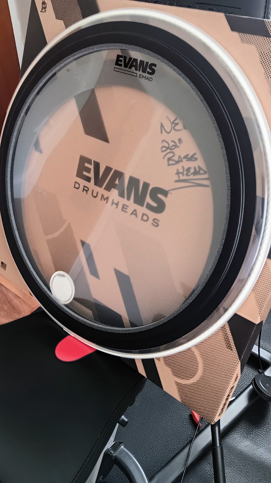Evans EMAD2 22" Clear Bass Drum Batter Head Black Foam Ring/patch.