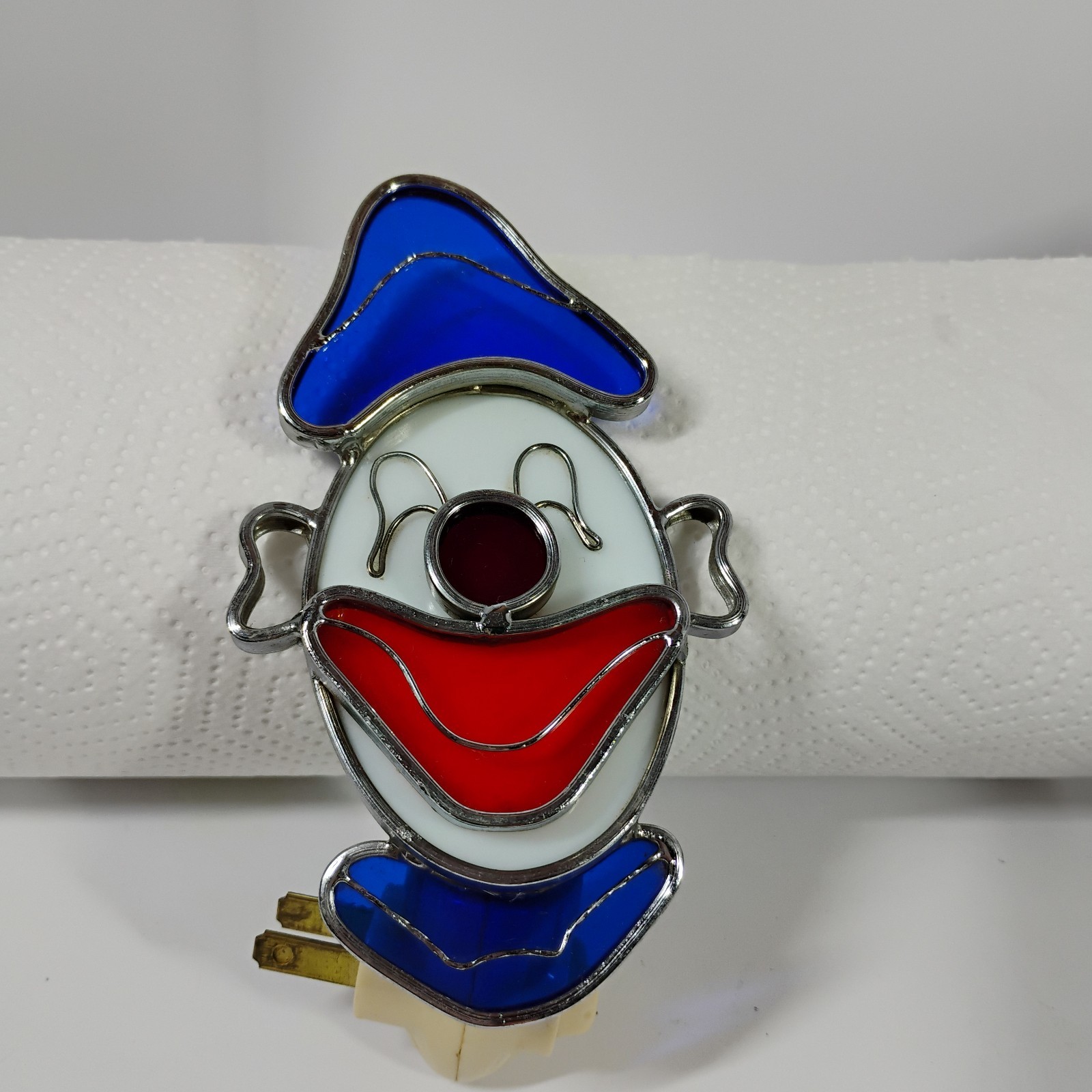 Vintage Stained Glass Circus Clown Plug In Night Light Leaded Glass Suncatcher